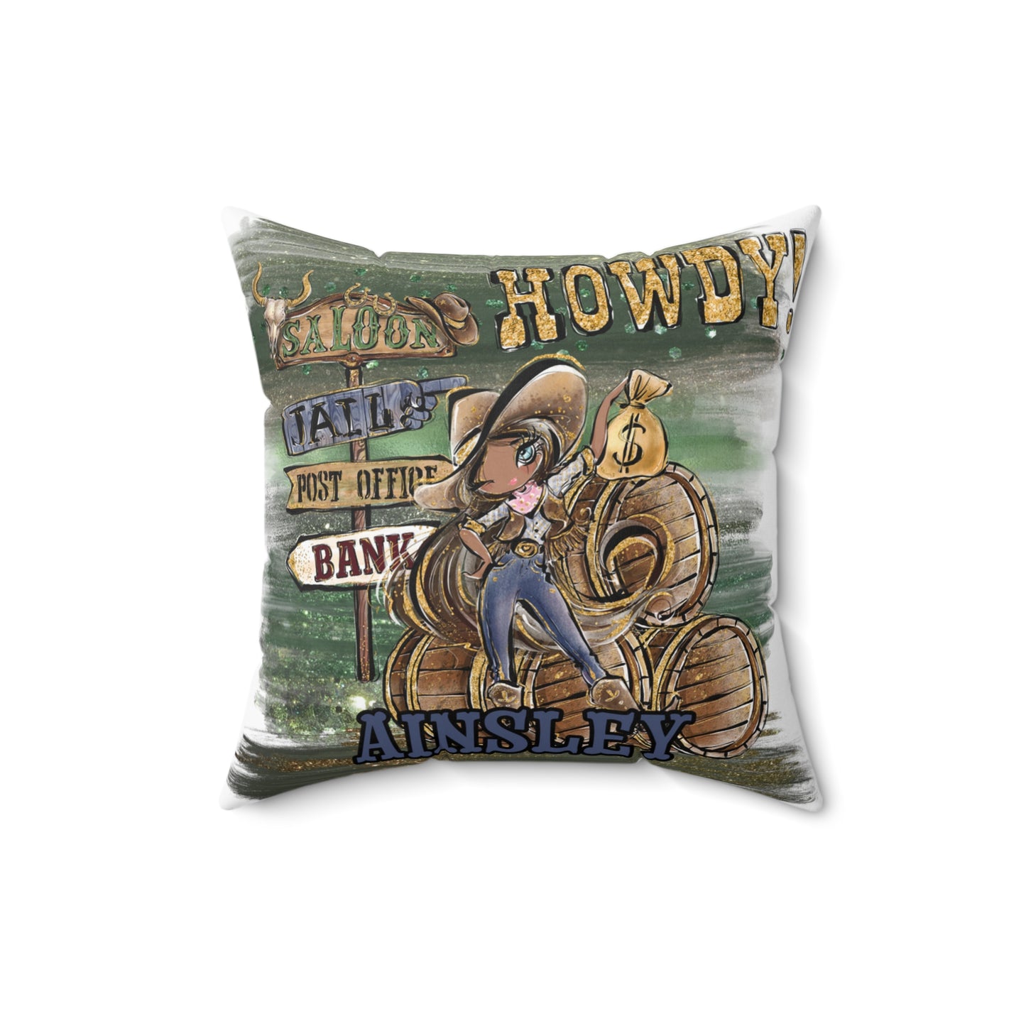 Personalised Howdy Cushion, Brown Hair, Olive Skin, Blue Eyes, Polyester Square Cushion, Christmas cushion