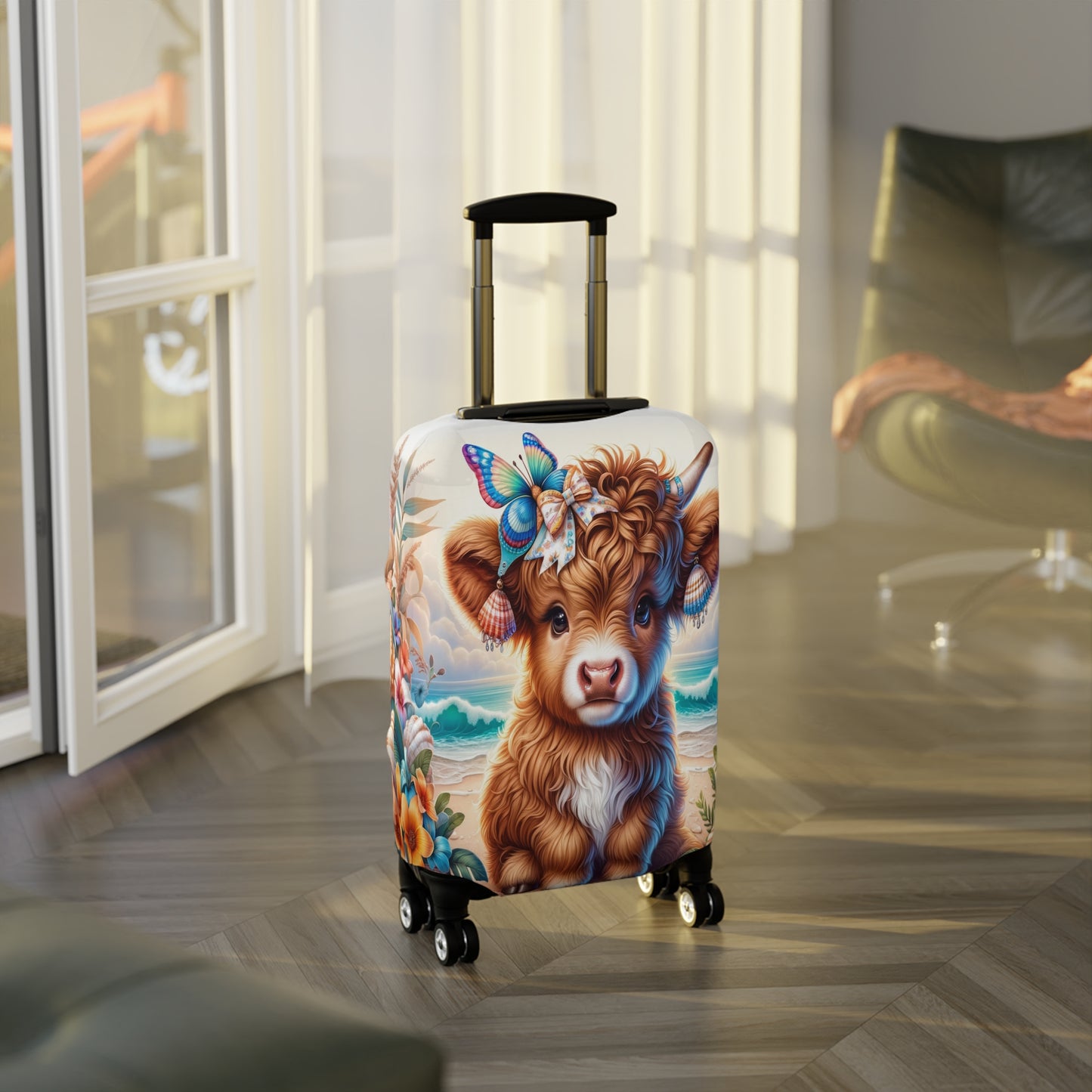 Luggage Cover, Highland Cow at the Beach, awd-1637