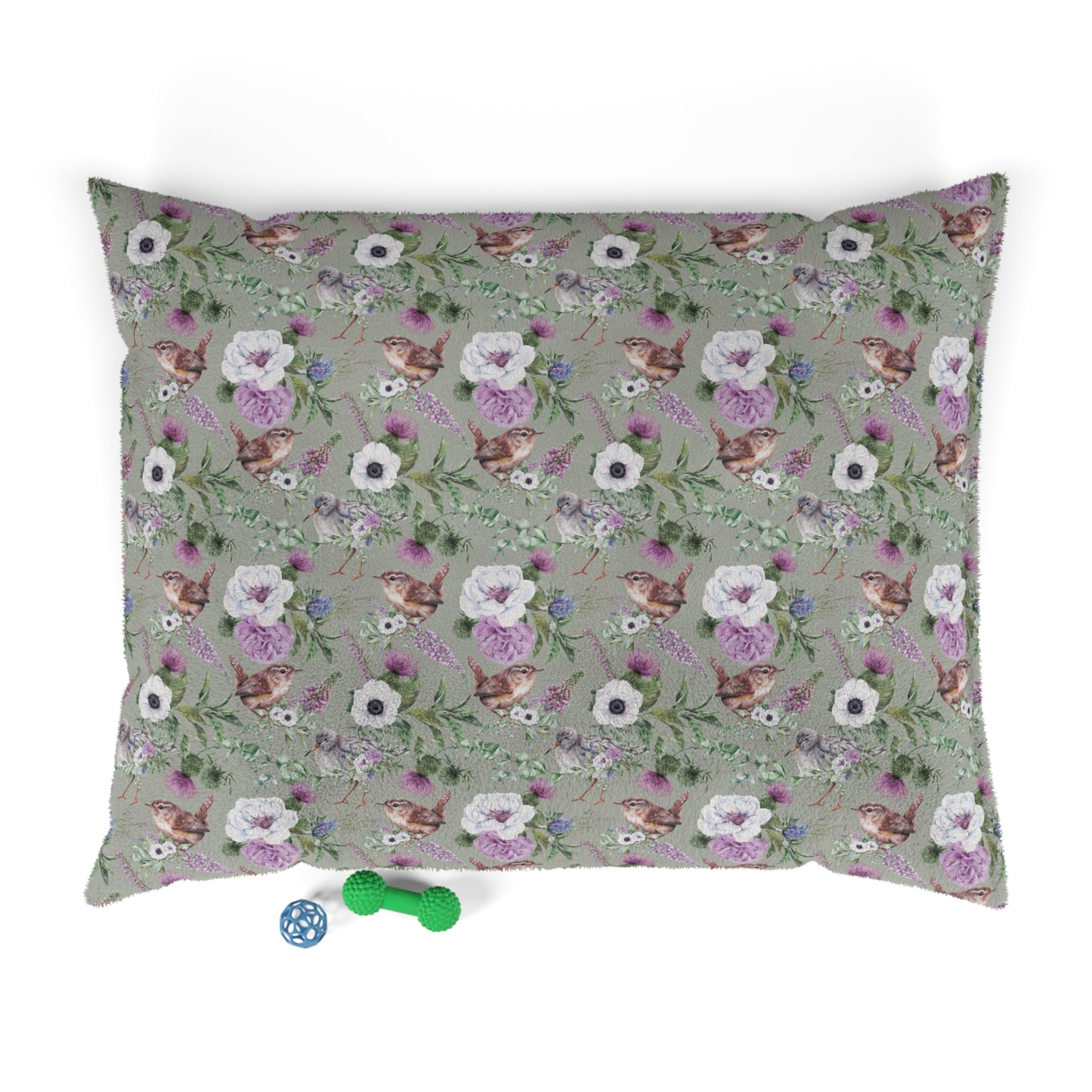 Luxury Pet Bed, feather soft fleece, Sage Scottish Floral