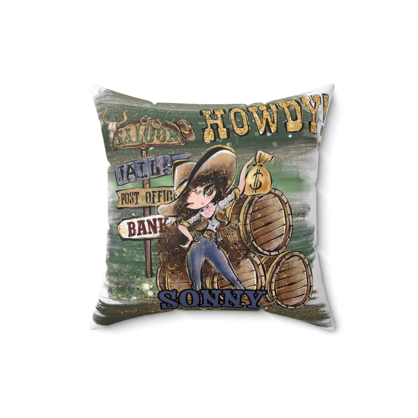 Personalised Howdy Cushion, Brown Curly Hair, Brown Eyes, Polyester Square Cushion, Christmas cushion