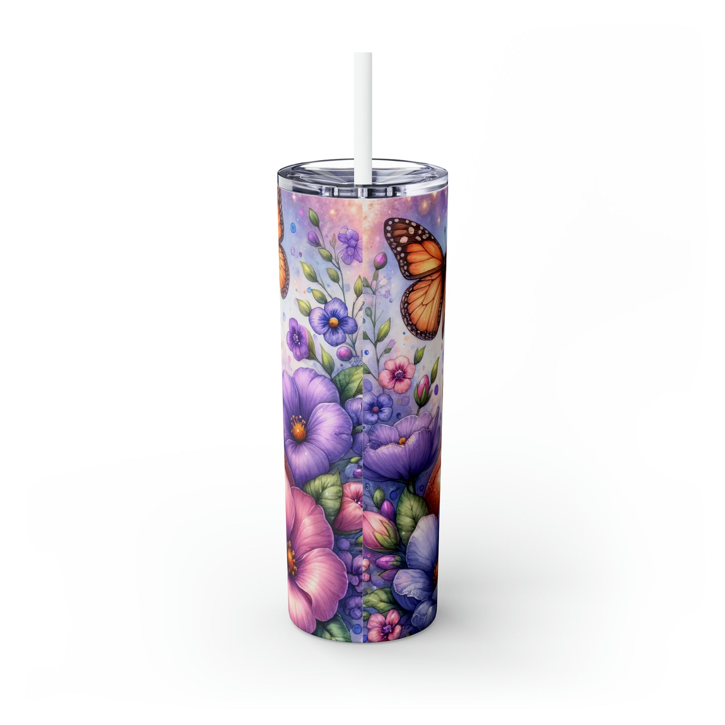 Skinny Tumbler with Straw, 20oz, Floral & Frog, awd-412