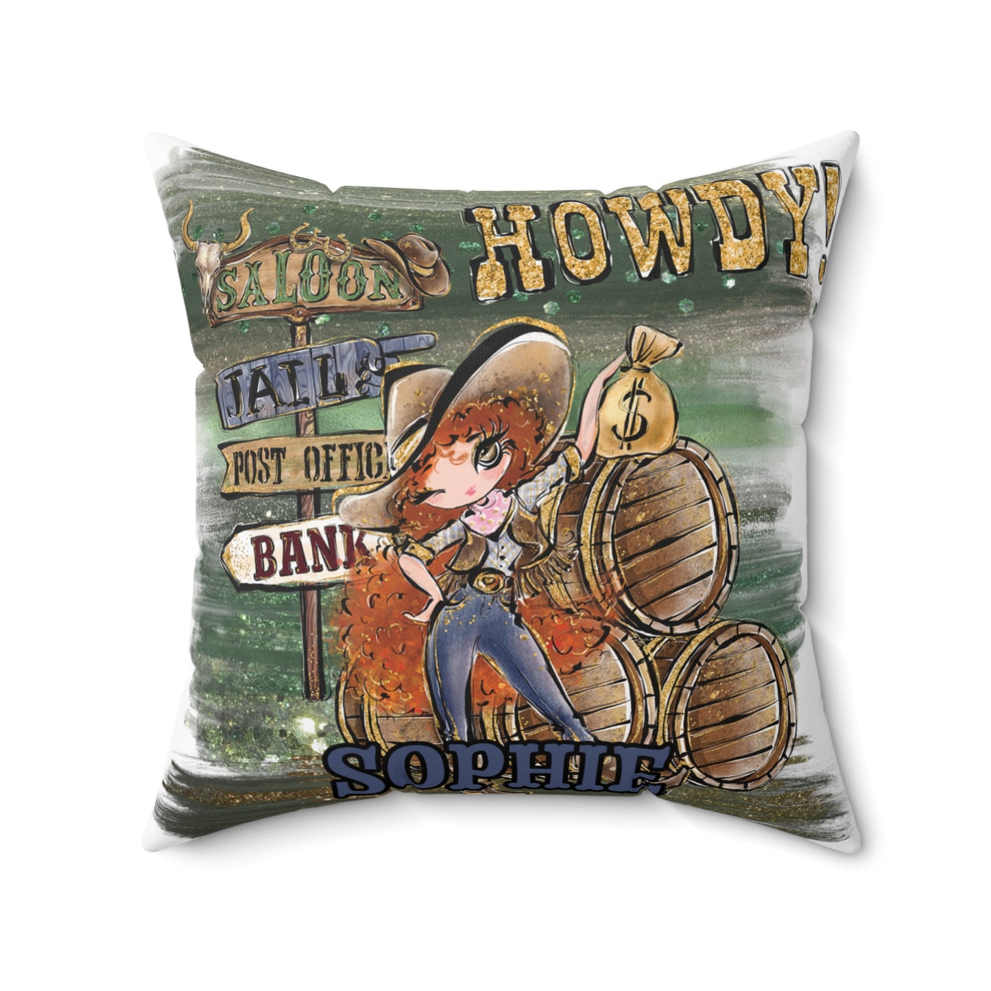 Personalised Howdy Cushion,  Red Curly Hair, Brown Eyes, Polyester Square Cushion, Christmas cushion