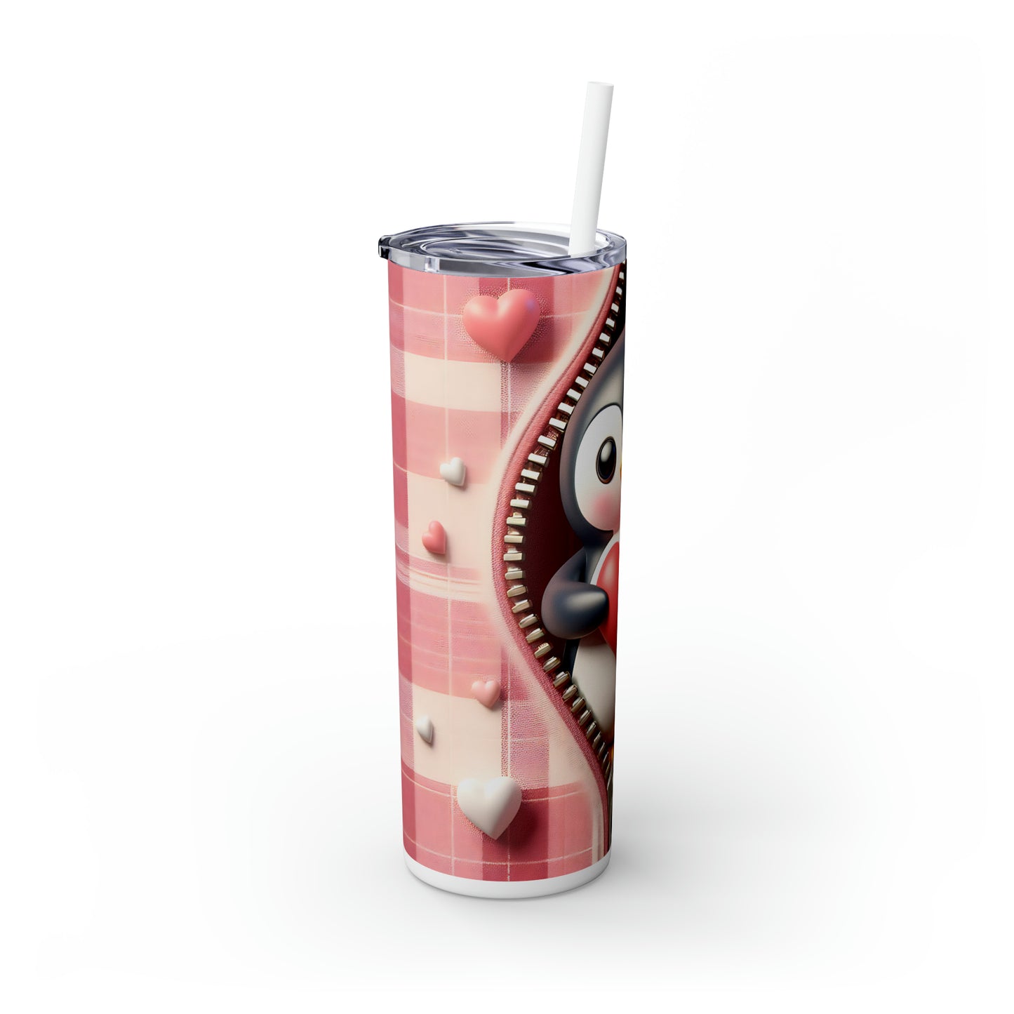 Skinny Tumbler with Straw, 20oz, Penguin, Valentines Day