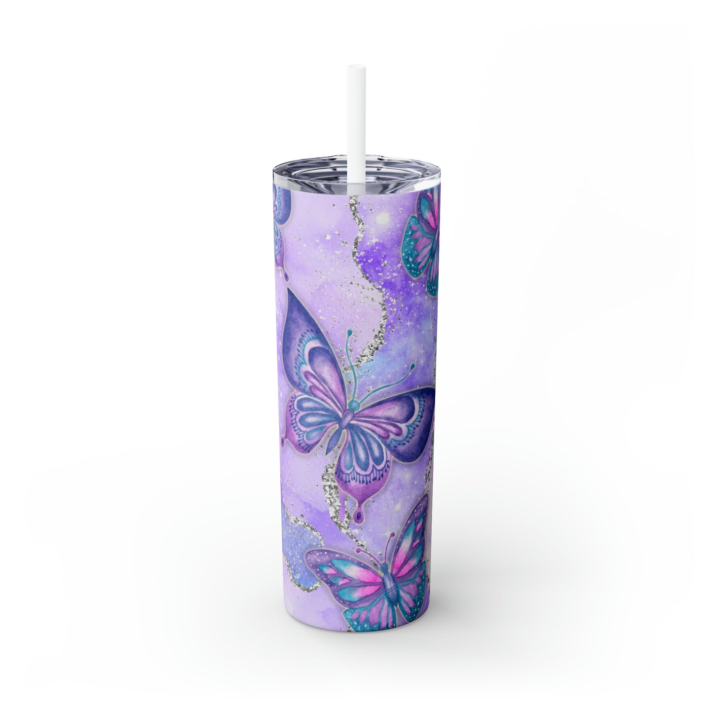 Skinny Tumbler with Straw, 20oz, Butterfly