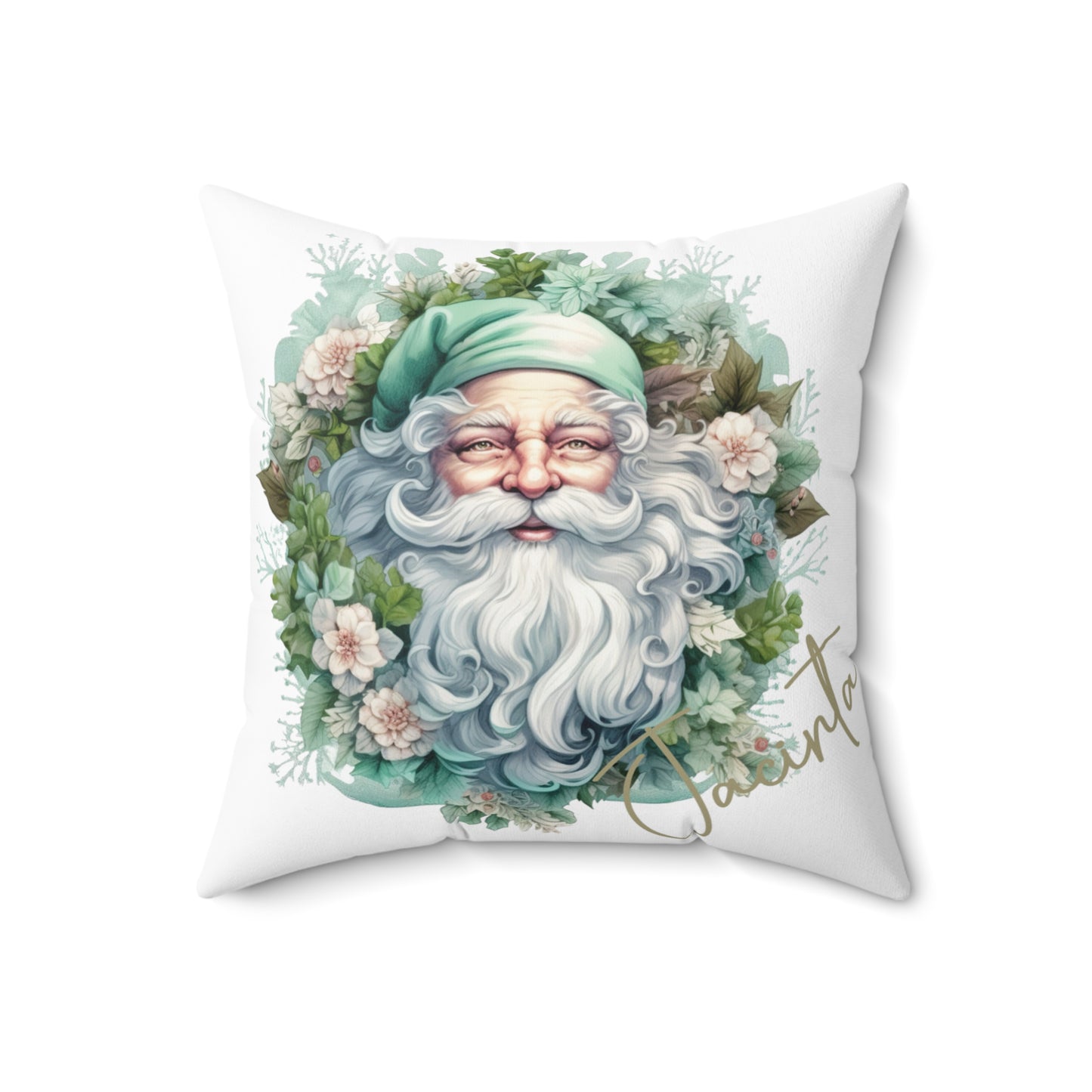 Personalised Christmas Cushion, Santa Wreath, Polyester Square Cushion, Christmas cushion