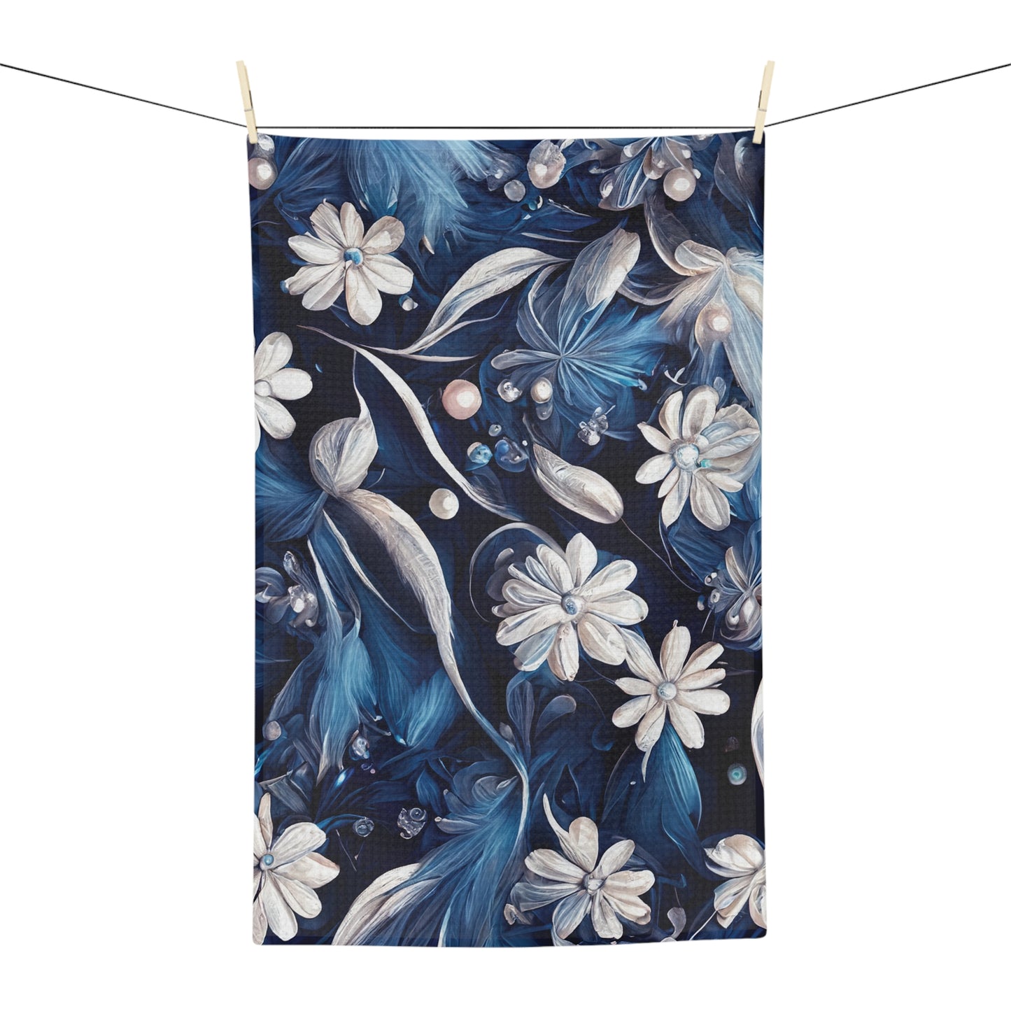 Microfiber Tea Towel, Blue Floral