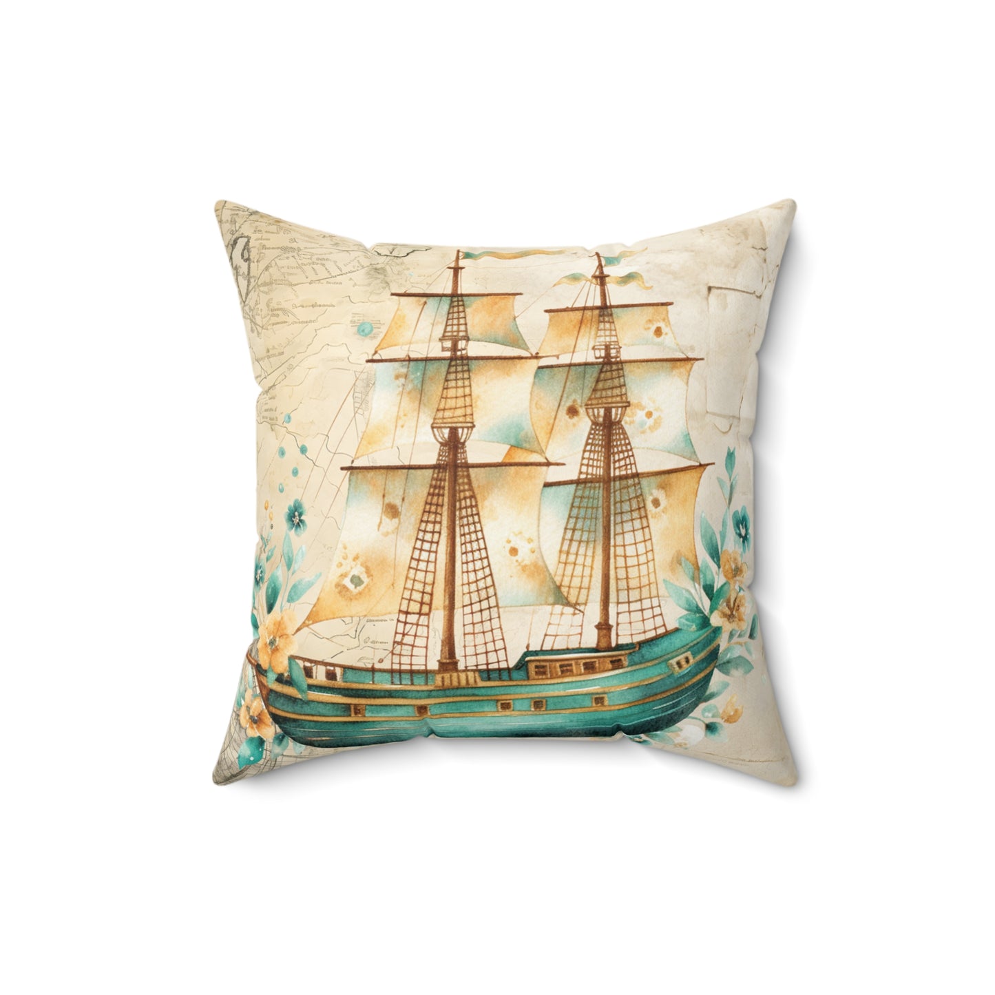 Nautical Polyester Square Cushion, Nautical cushion, Ship