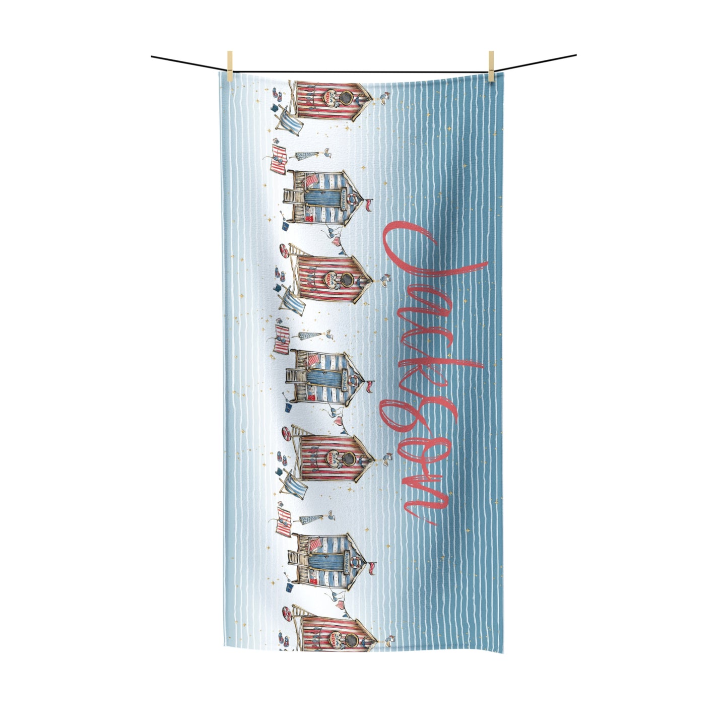 Personalised Beach Towel, Beach Huts, Polycotton Towel