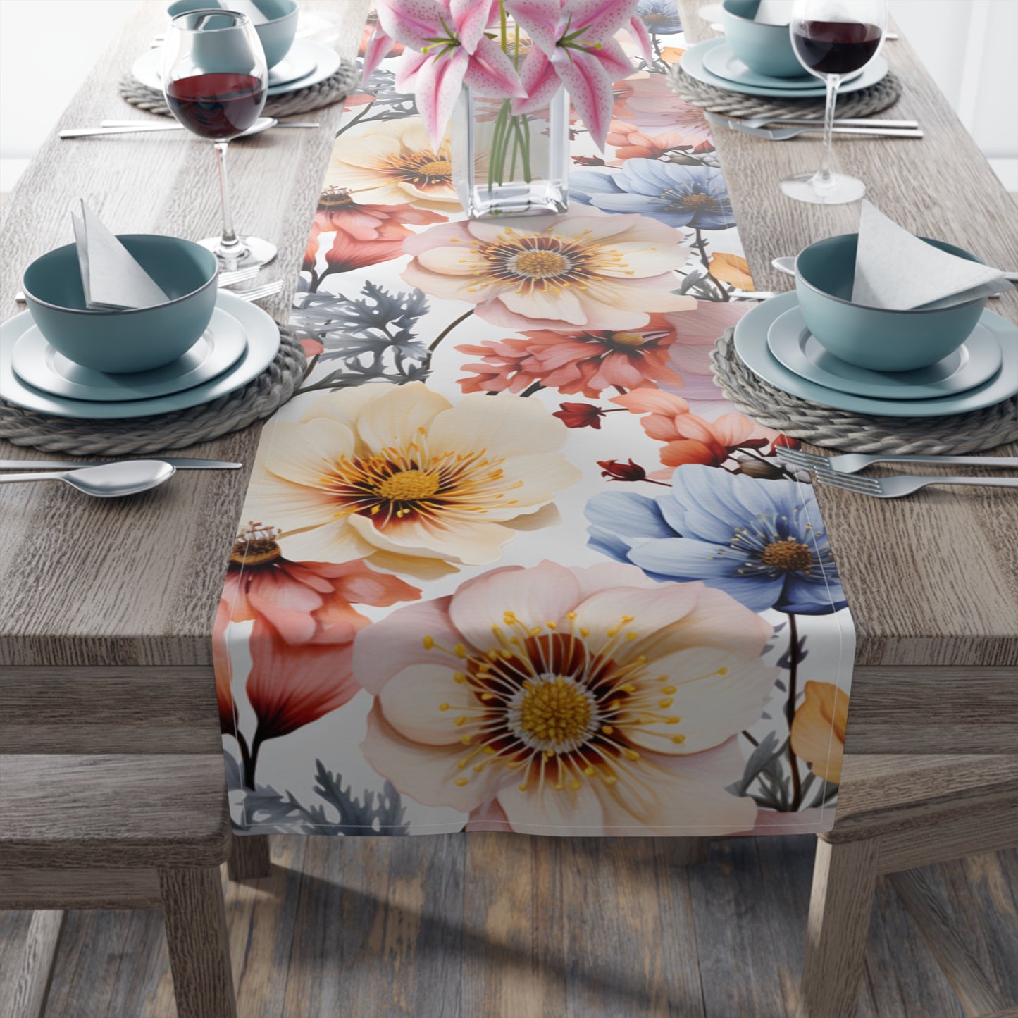 Floral Table Runner, Cotton Twill and Poly Available