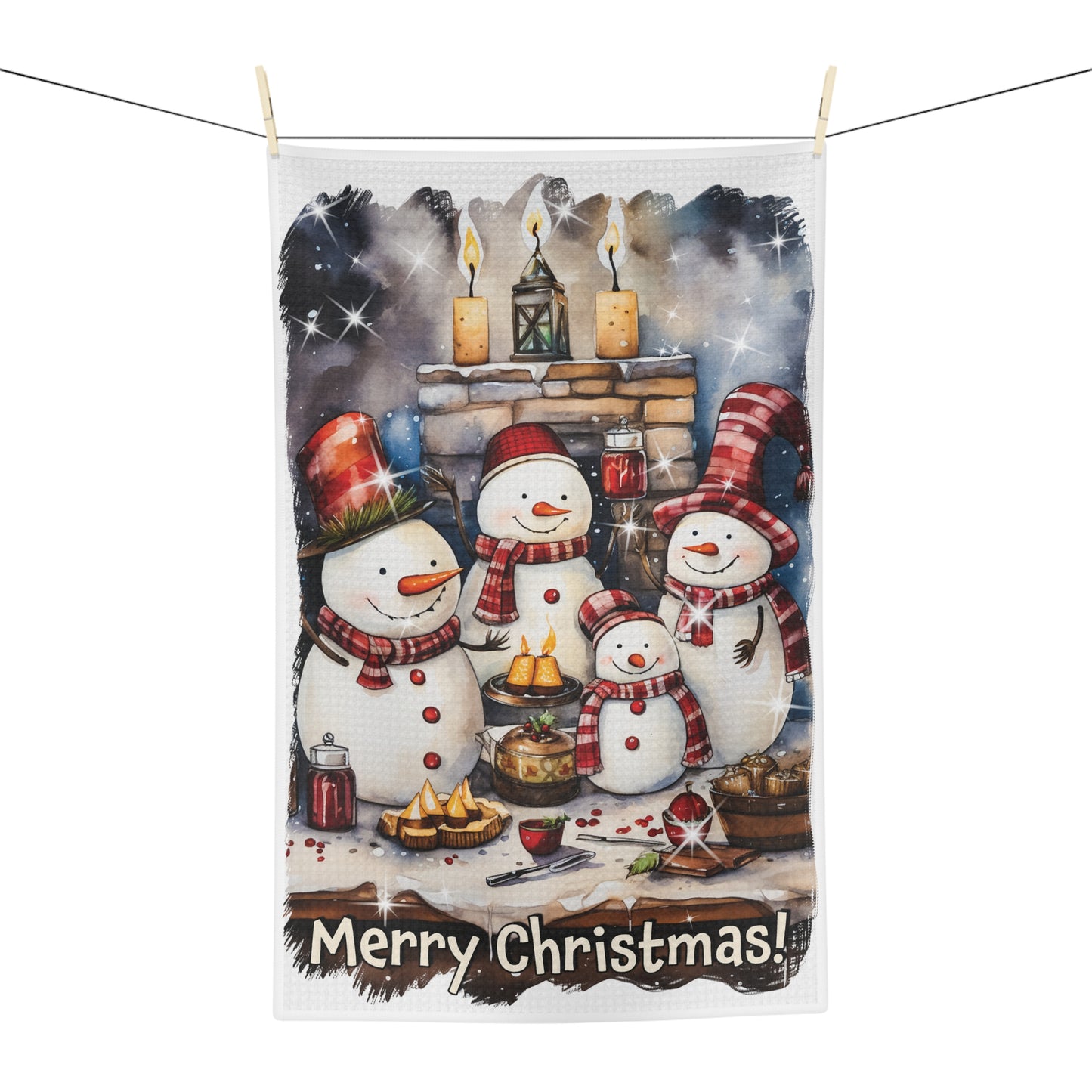 Microfiber Tea Towel, Merry Christmas Snowmen