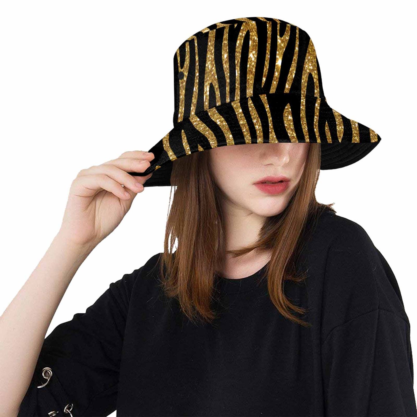 Black and Gold Glitter Leopard Print  Unisex Summer Single-Layer Bucket Hat