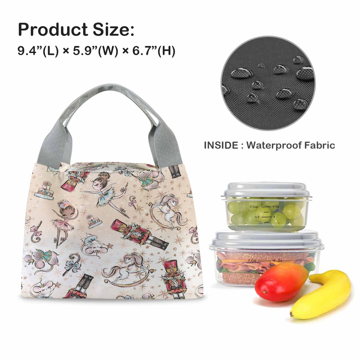 Nutcracker Portable Lunch Bag-Grey Handle