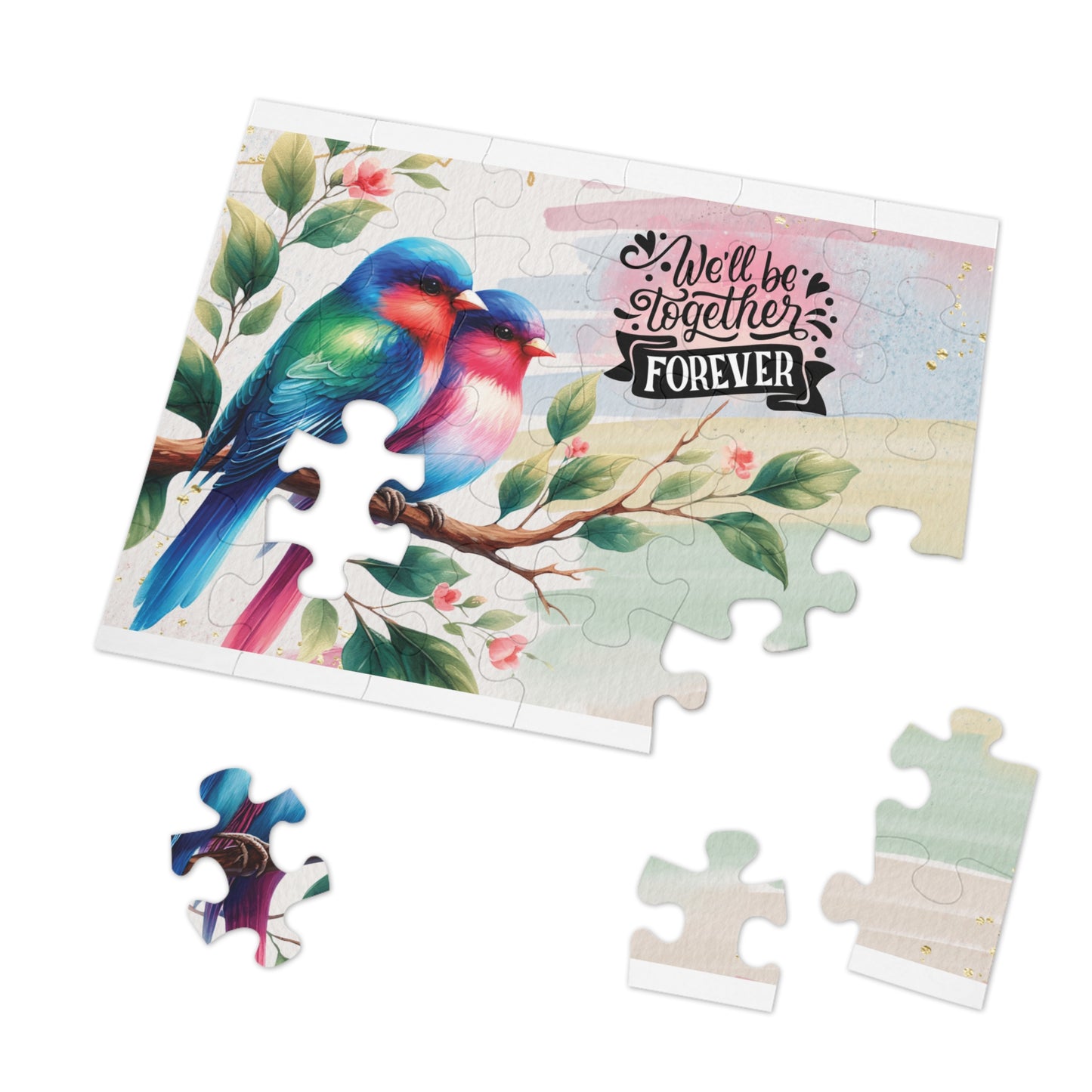 Puzzle, Love Birds, We'll be Together Forever, Personalised/Non-Personalised (30, 110, 252, 500,1000-Piece) awd-629