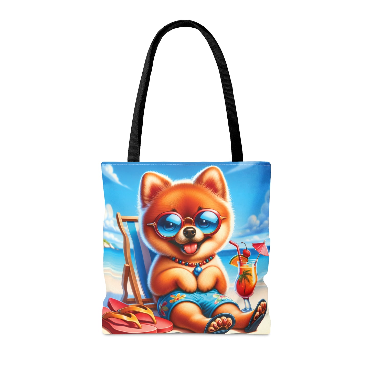 Tote Bag, Dog on Beach, Pomeranian in shorts, Tote bag, awd-1232