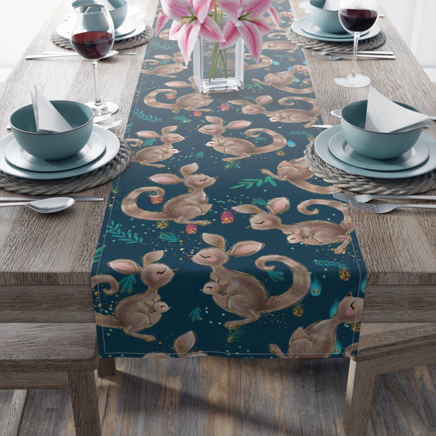 Australian Kangaroos Table Runner, Cotton Twill and Poly Available