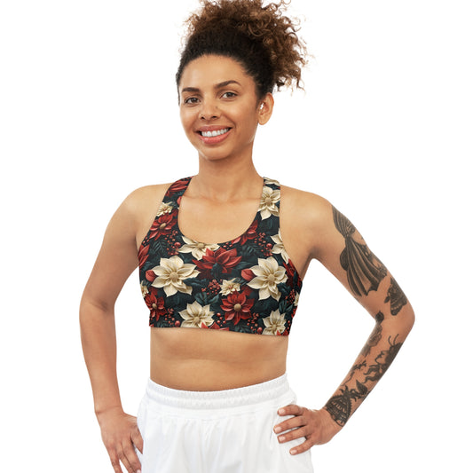 Women's Seamless Sports Bra, Poinsettia, Women's Crop Top, Women's Sportswear, Women's Athleticwear, Women's Activewear