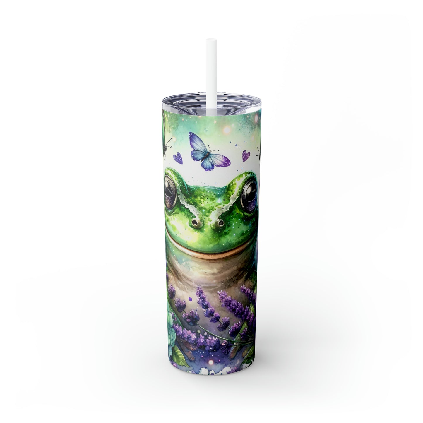 Skinny Tumbler with Straw, 20oz, Floral & Frog, awd-414