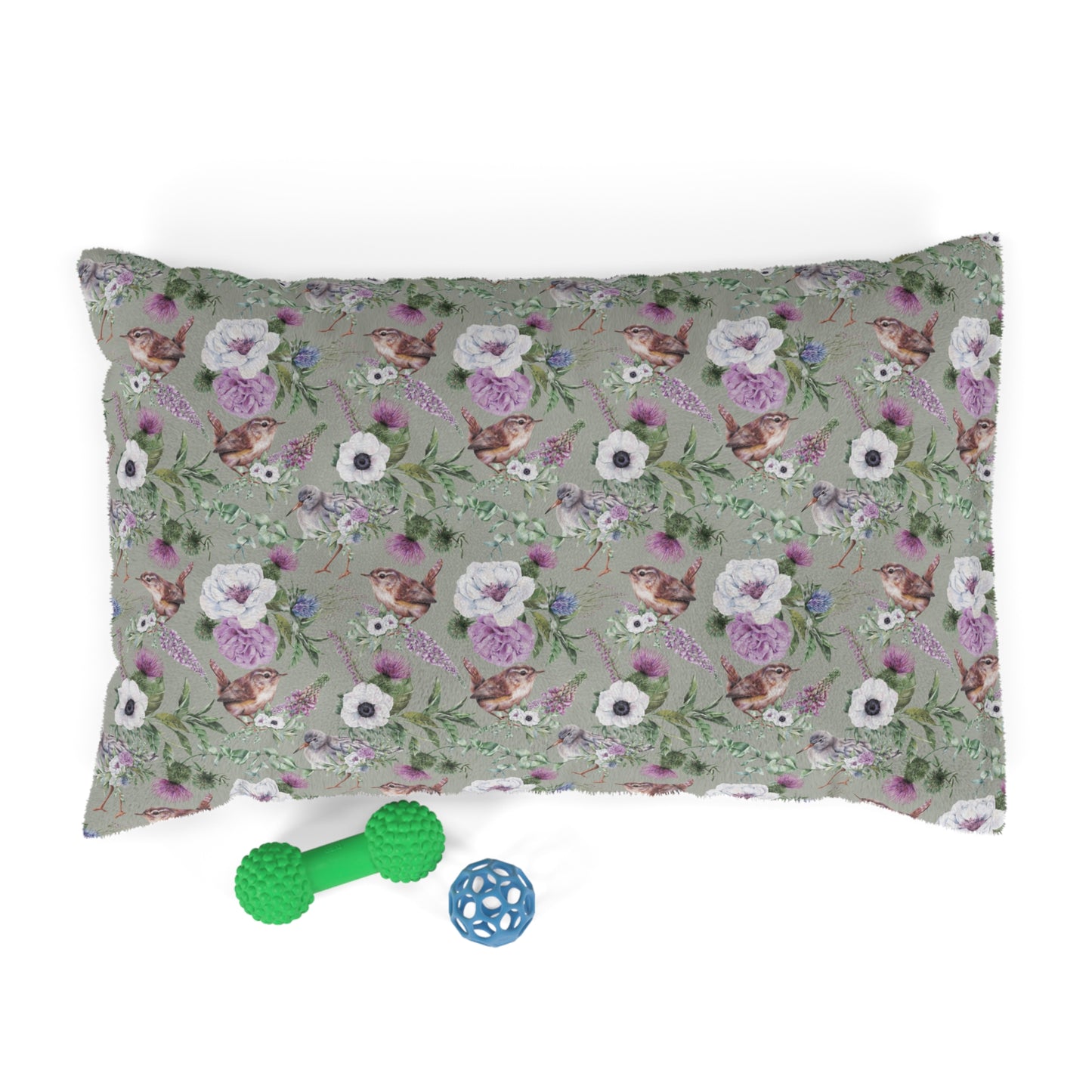 Luxury Pet Bed, feather soft fleece, Sage Scottish Floral