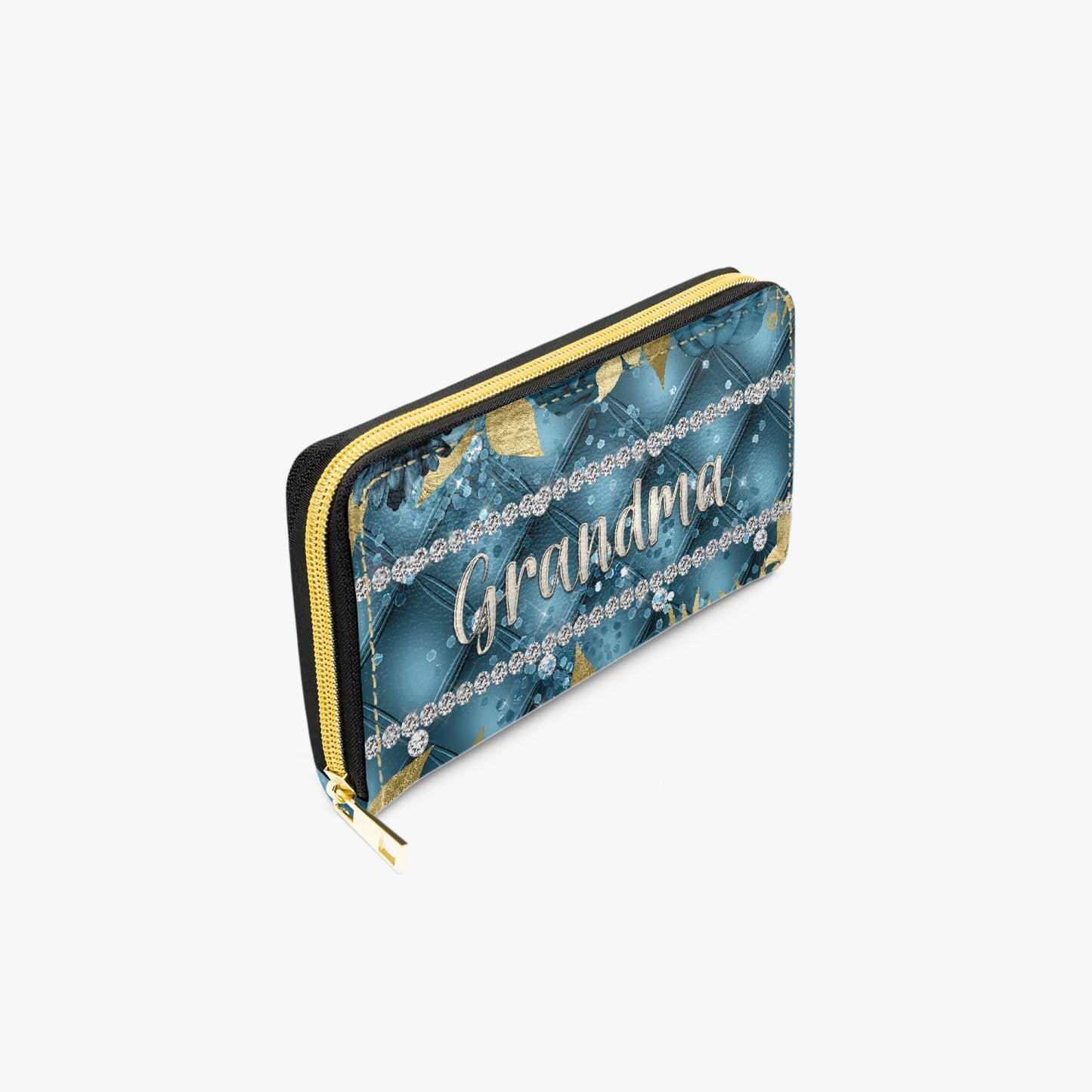 Long Type Zipper Purse - Teal Floral - Grandma