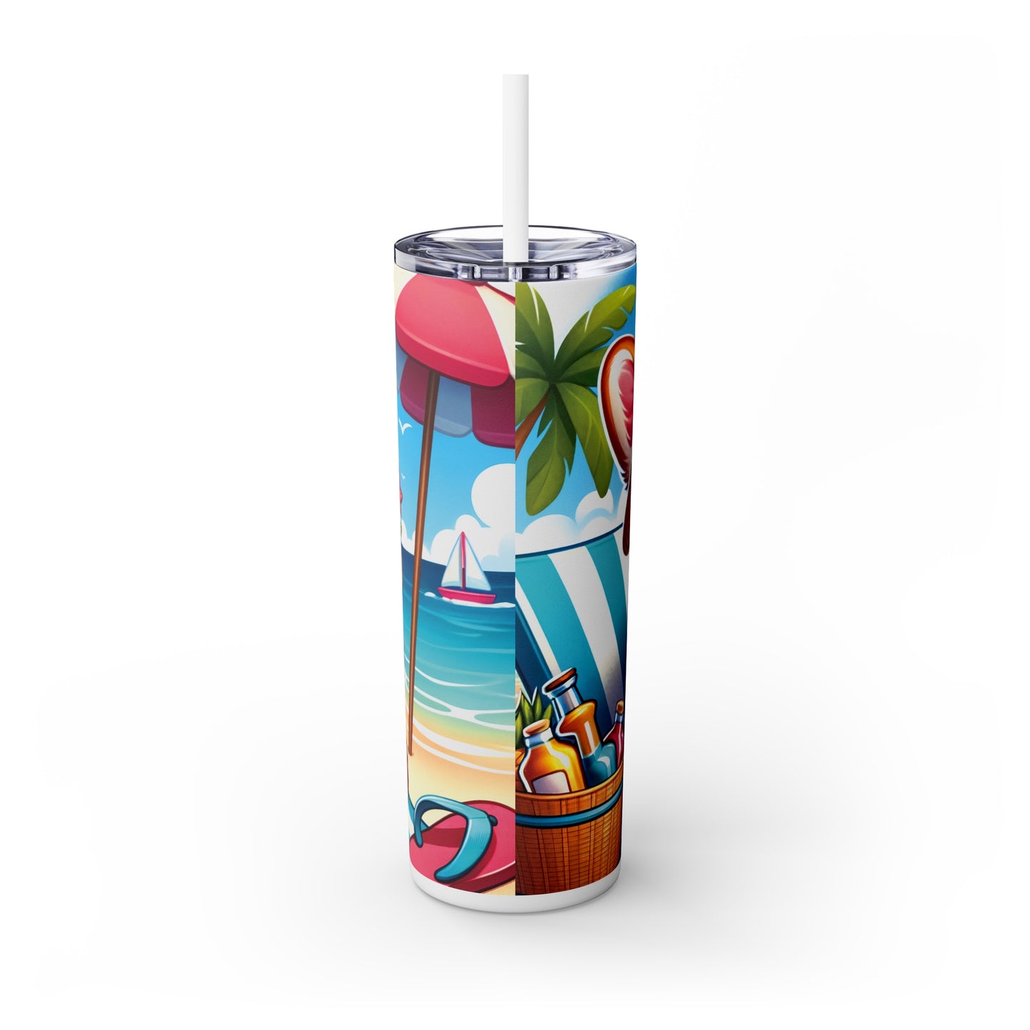 Skinny Tumbler with Straw, 20oz, Dog on Beach, Corgi, awd-1207