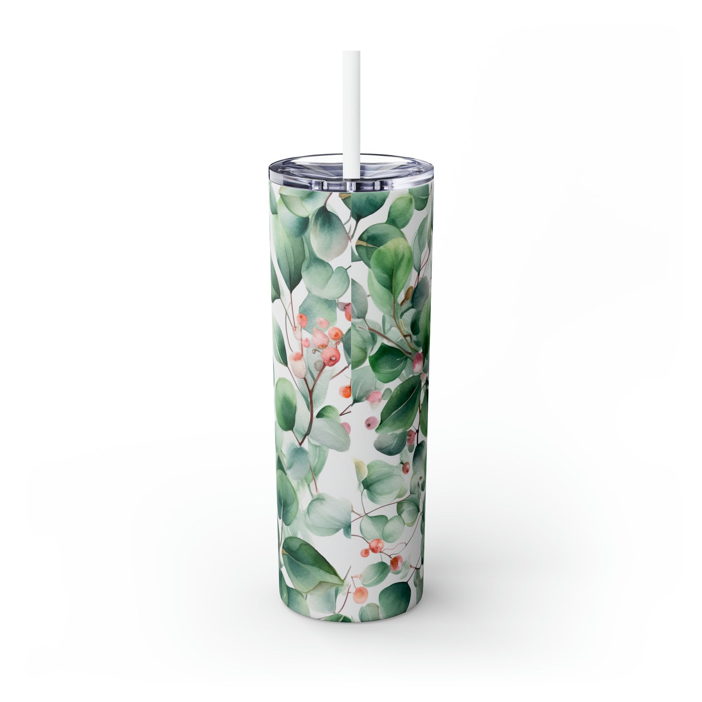 Skinny Tumbler with Straw, 20oz, Eucalyptus Leaves, awd-325