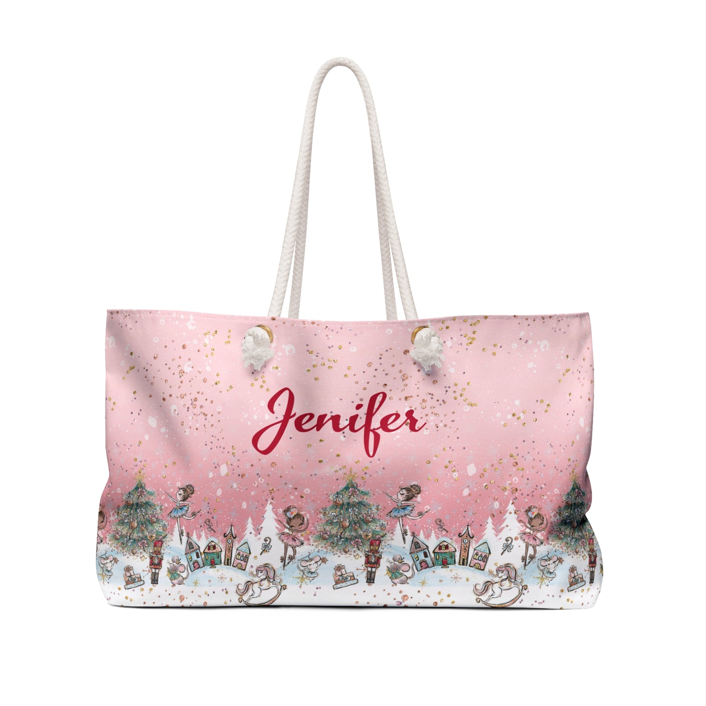 Personalised Weekender Bag, Nutcracker Christmas Pink, Large Weekender Bag, Beach Bag