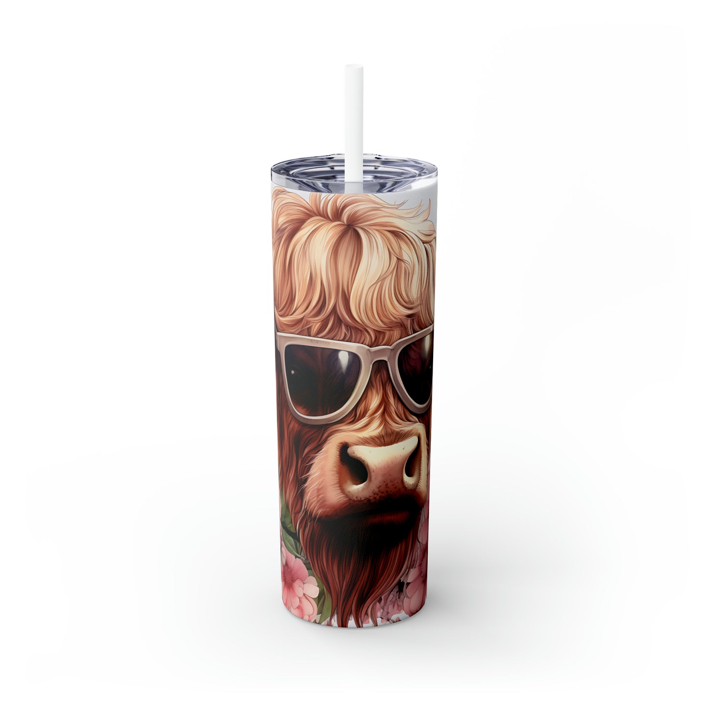 Skinny Tumbler with Straw, 20oz Highlander Cow