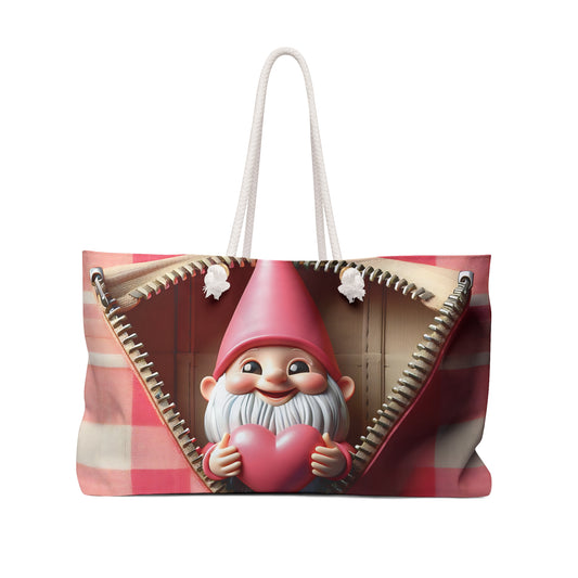 Personalised/Non-Personalised Weekender Bag, Cute Santa Gnome, Valentines Day, Large Weekender Bag, Beach Bag, Book Bag