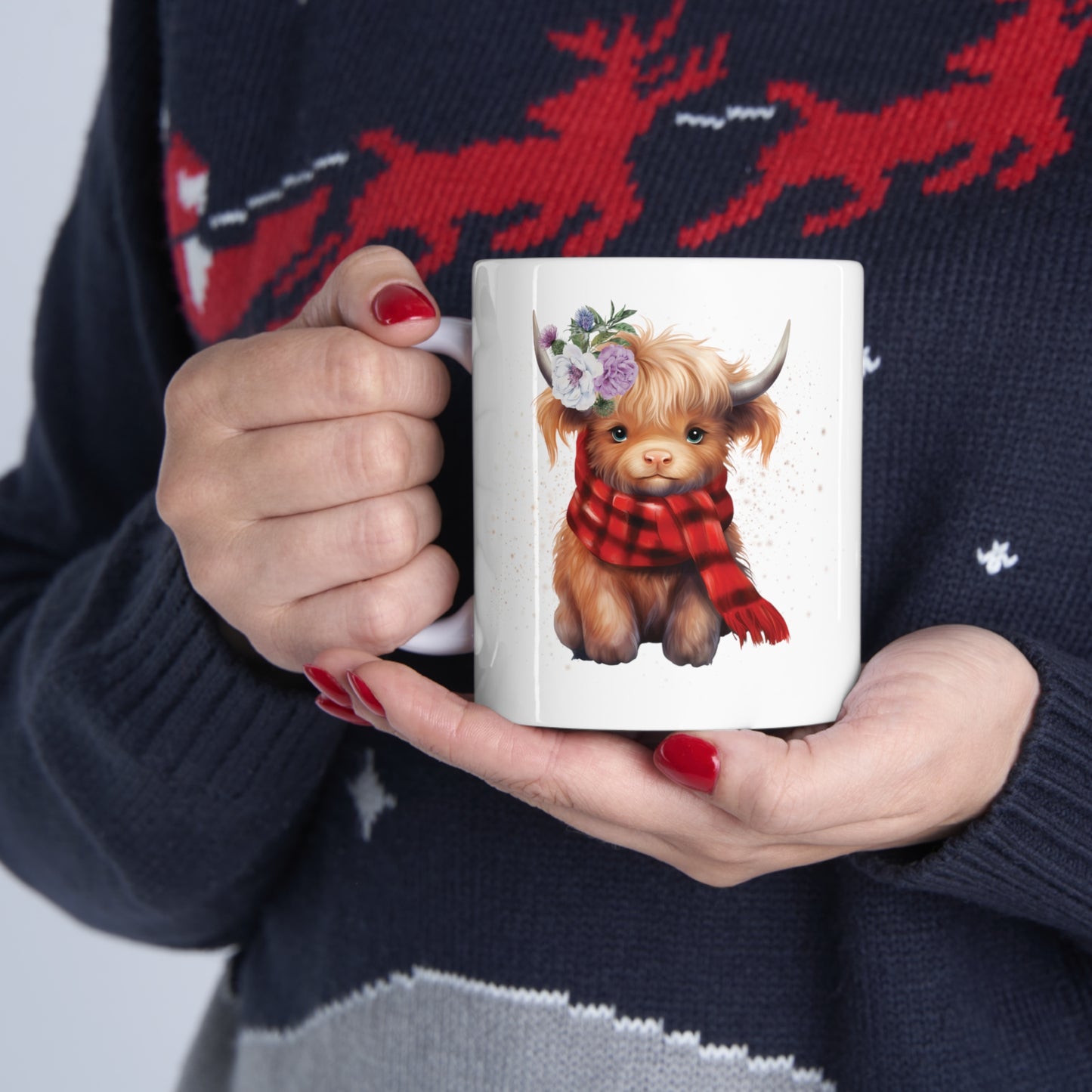 Personalised/Non Personalised Highland Cow, Ceramic Mug 11oz, Highland Cow Mug