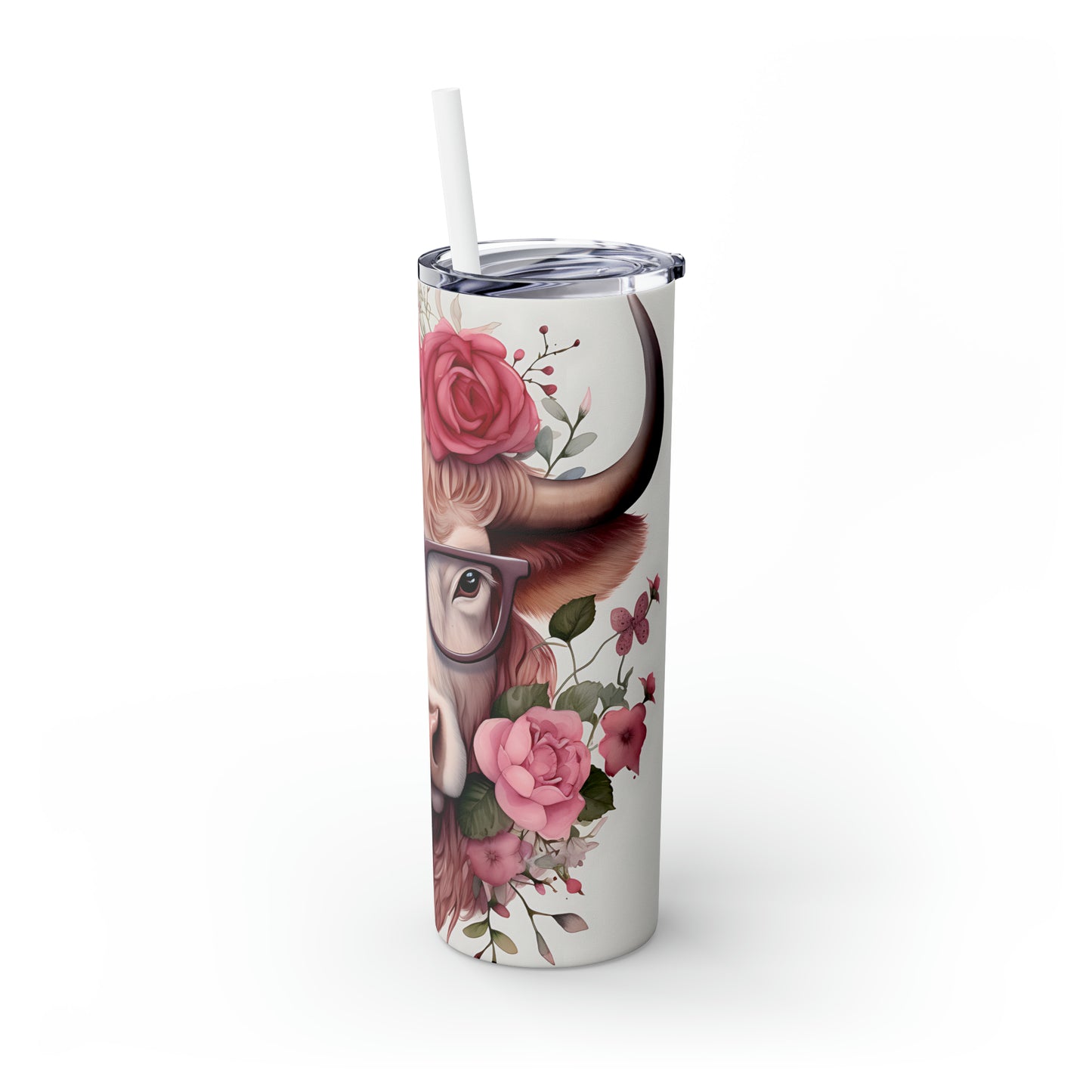 Skinny Tumbler with Straw, 20oz Highlander Cow