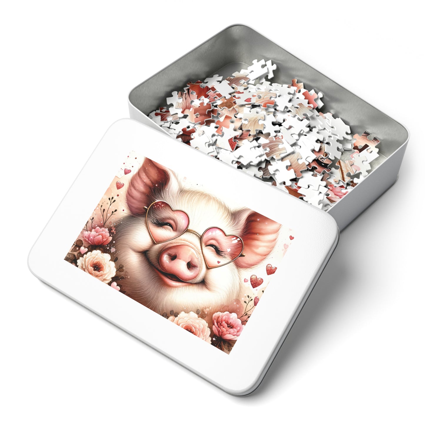 Puzzle, Pig, Rose Coloured Glasses, Personalised/Non-Personalised (30, 110, 252, 500,1000-Piece) awd-626