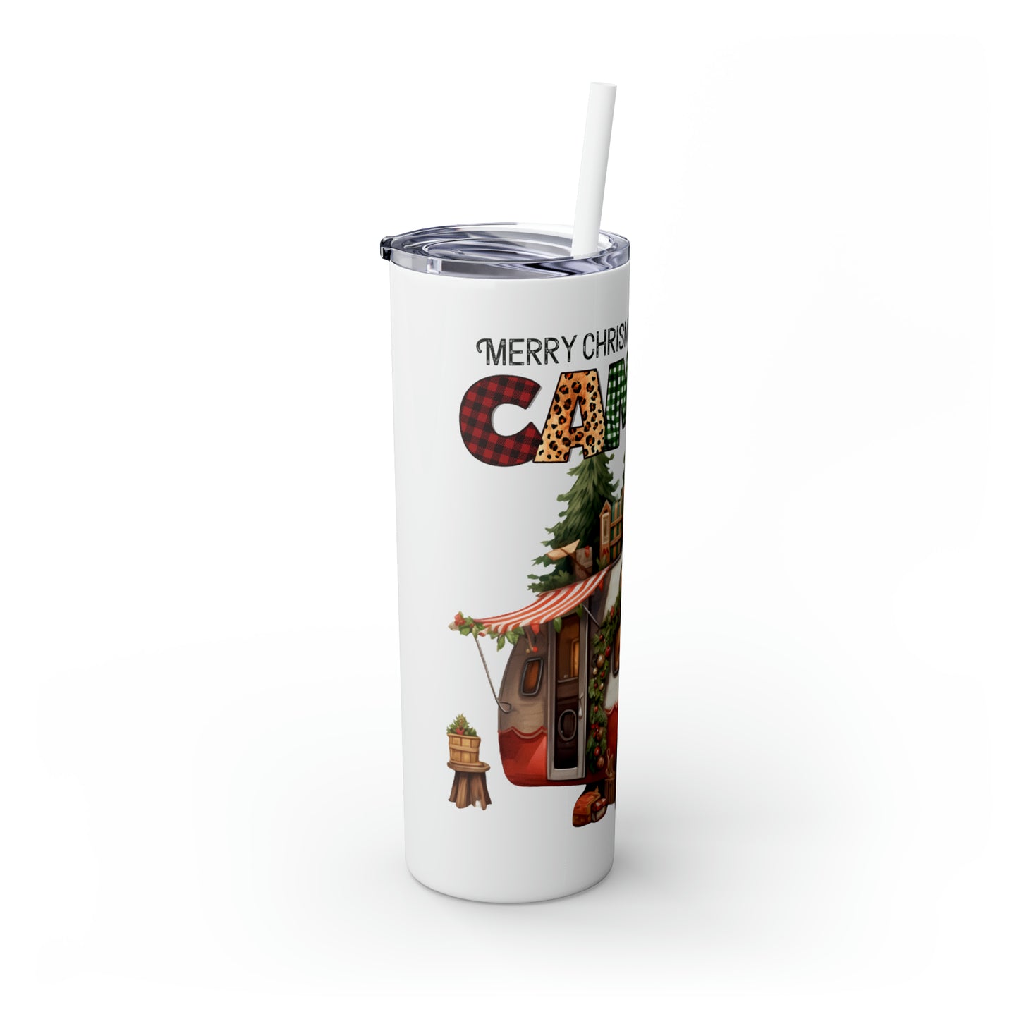 Skinny Tumbler with Straw, 20oz, Merry Christmas Camper