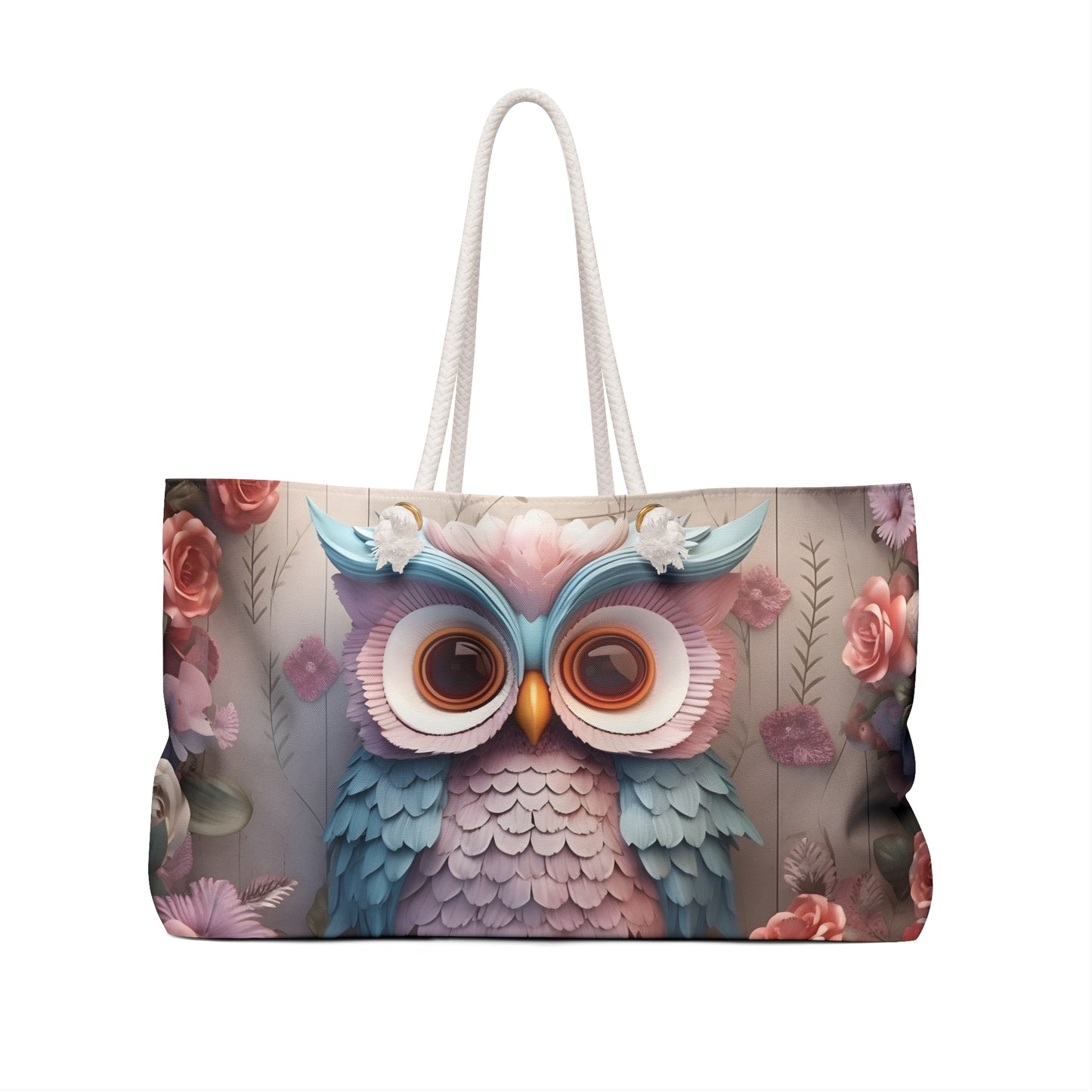 Personalised/Non-Personalised Weekender Bag, Owl, Large Weekender Bag, Beach Bag, Book Bag