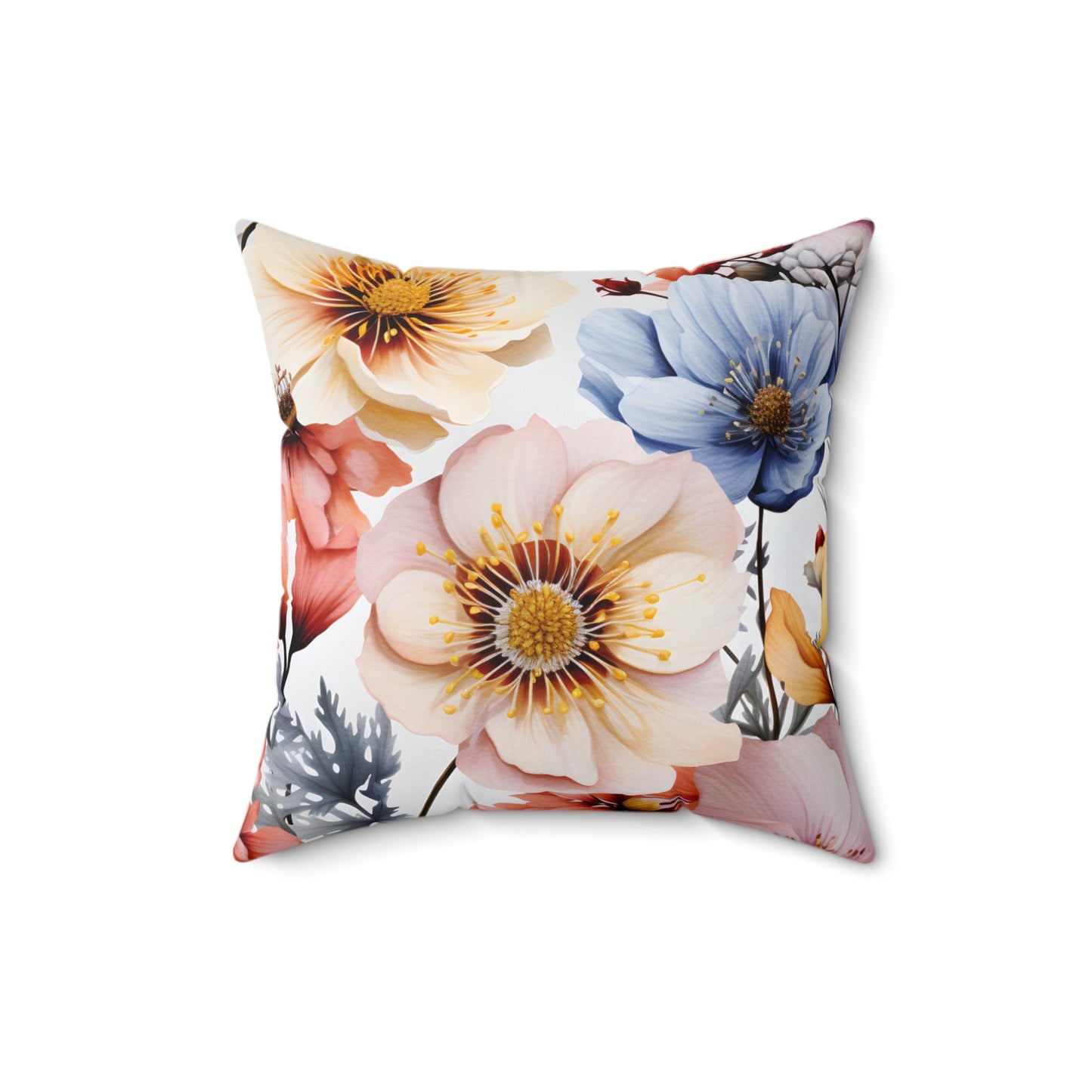 Spun Polyester Square Pillow, Retro Boho Floral Cushion