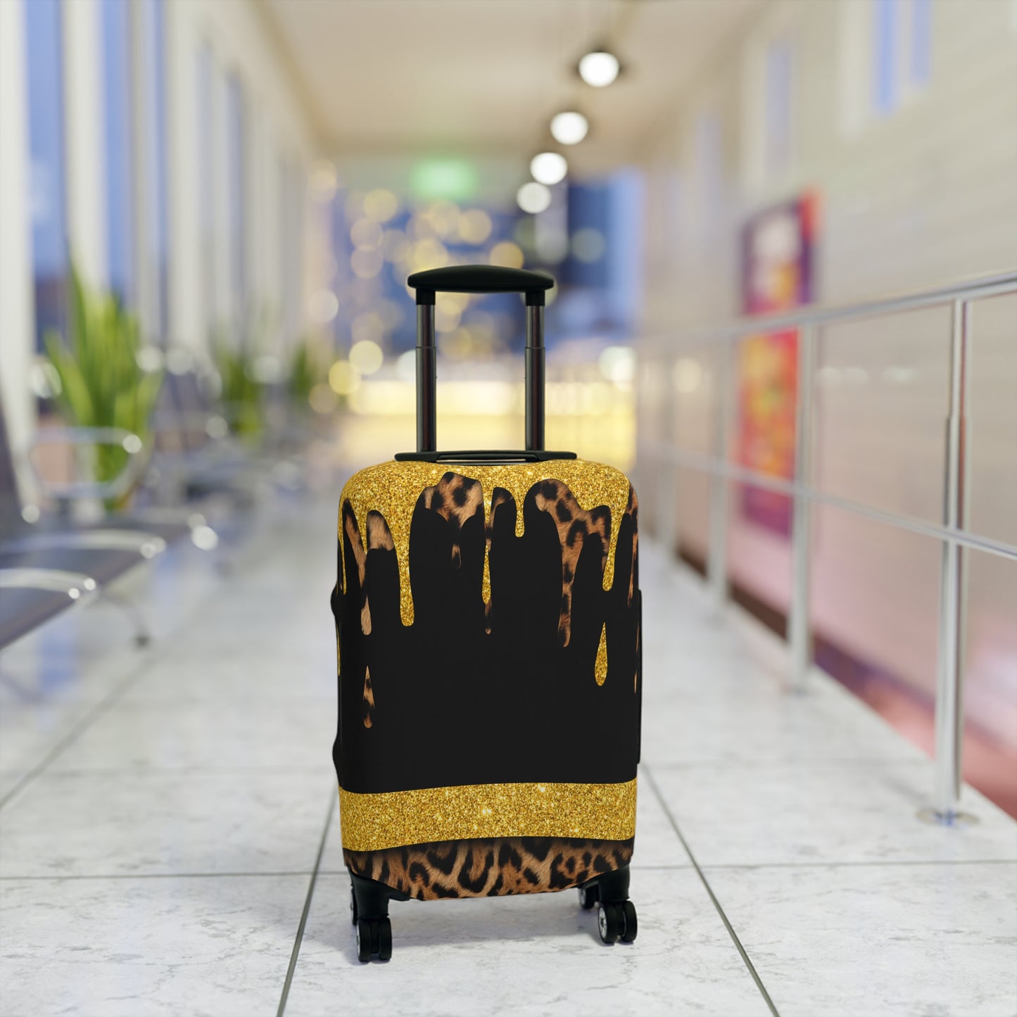 Luggage Cover, Black and Gold Leopard Print, awd-3108