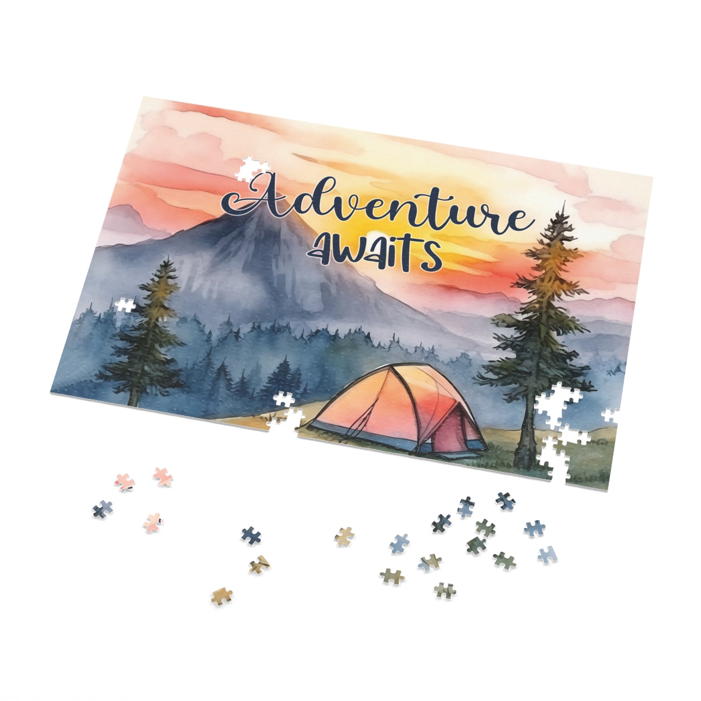 Jigsaw Puzzle, Camping, Adventure Awaits, Personalised/Non-Personalised (30, 110, 252, 500,1000-Piece)