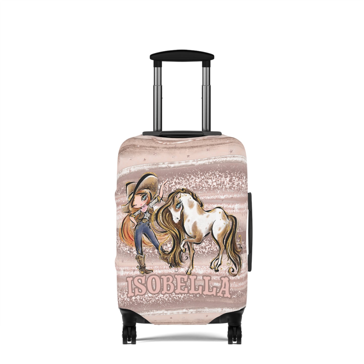 Luggage Cover, Howdy Cowgirl and Horse, Red Hair Blue Eyes