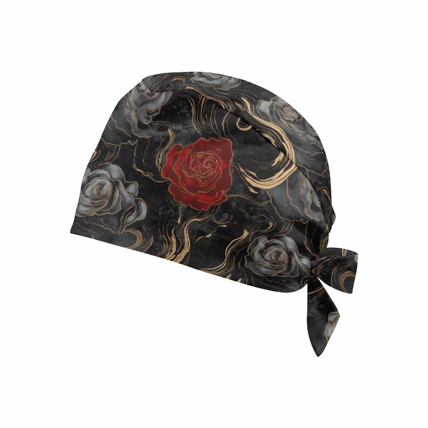 Nurse Scrub Cap Black and Red Roses 2  Scrub Cap