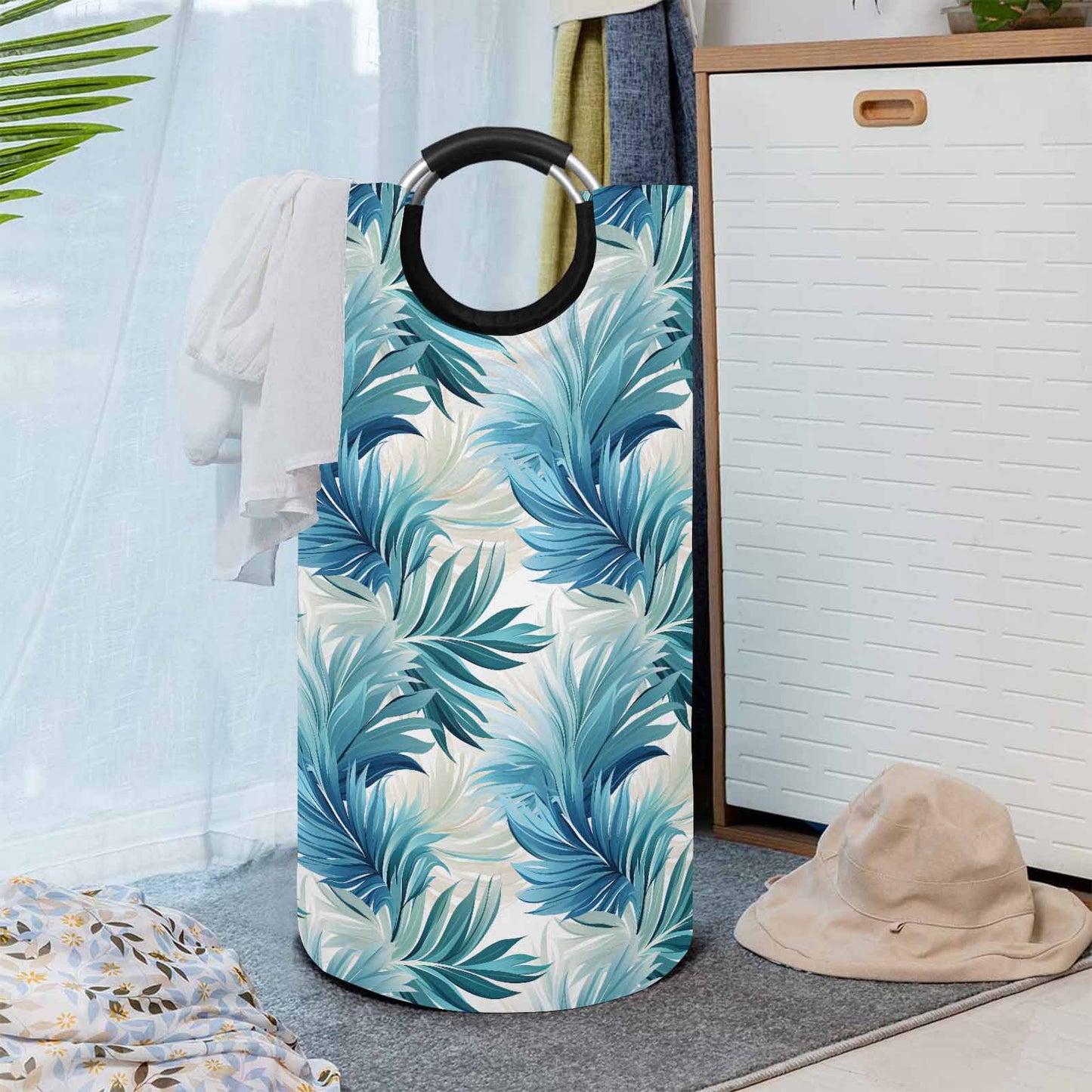 Blue Palms  Round Laundry Basket