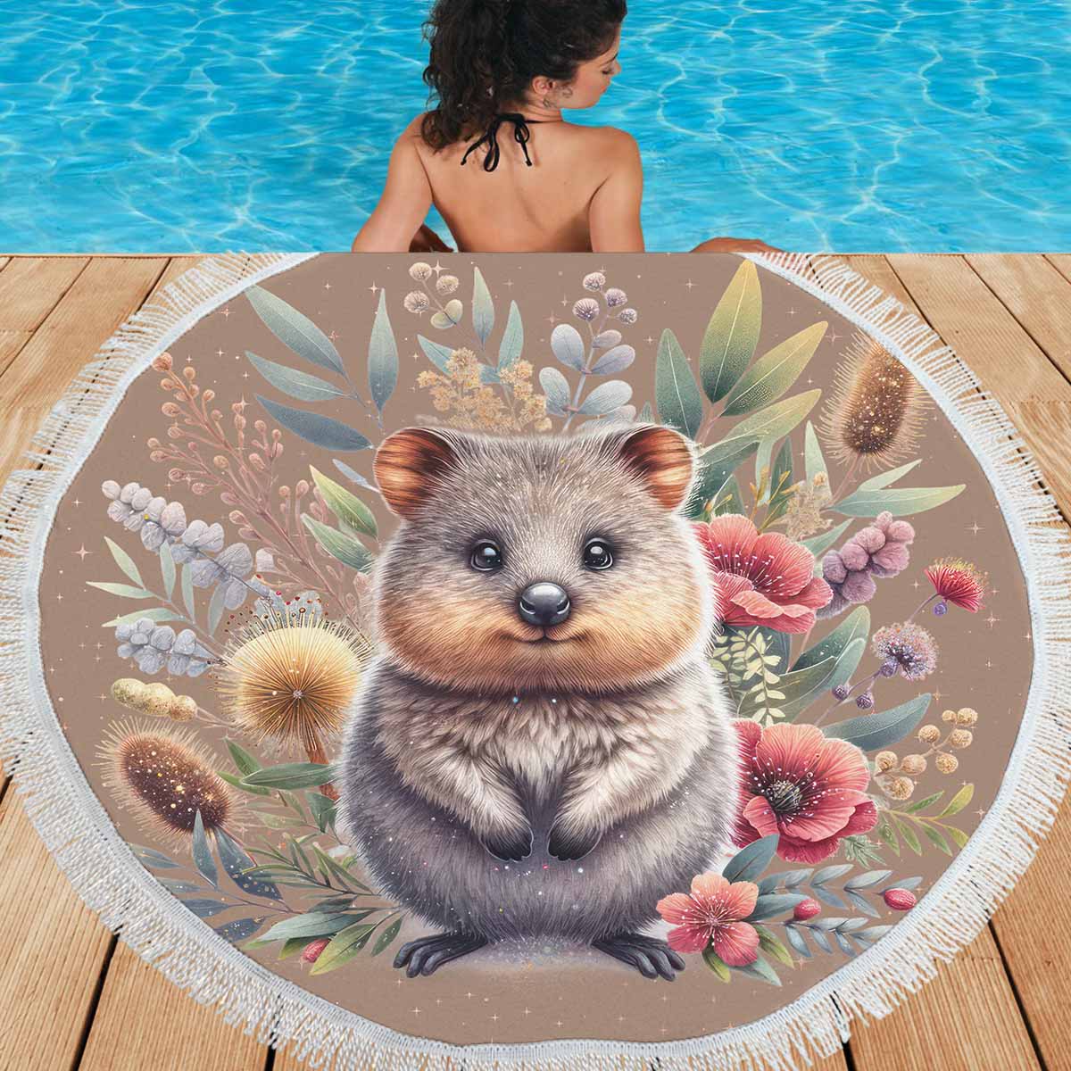 Australian Animals Quokka Awd1327  Circular Beach Shawl 59"