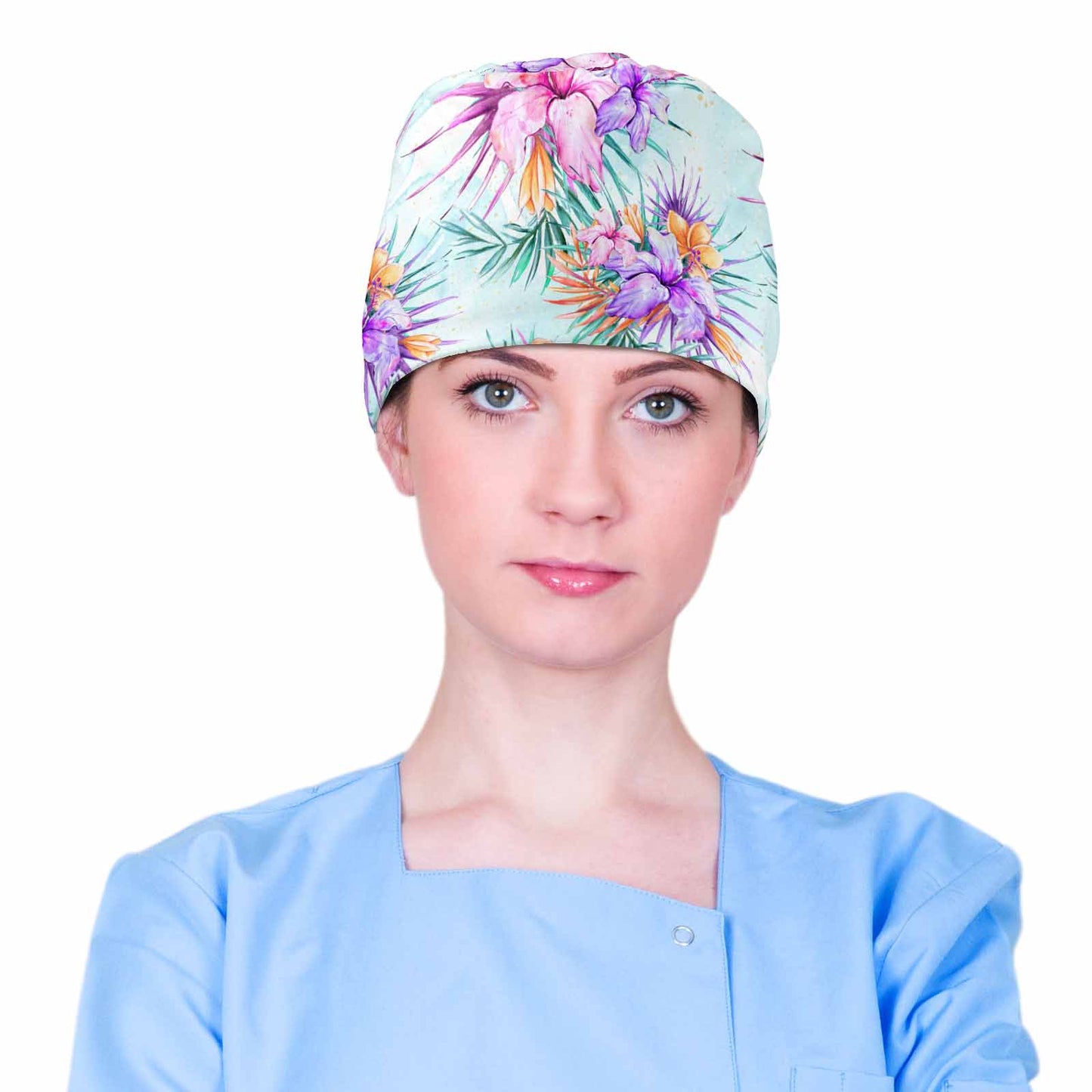 Nurse Scrub Cap Mint Hibiscus  Scrub Cap