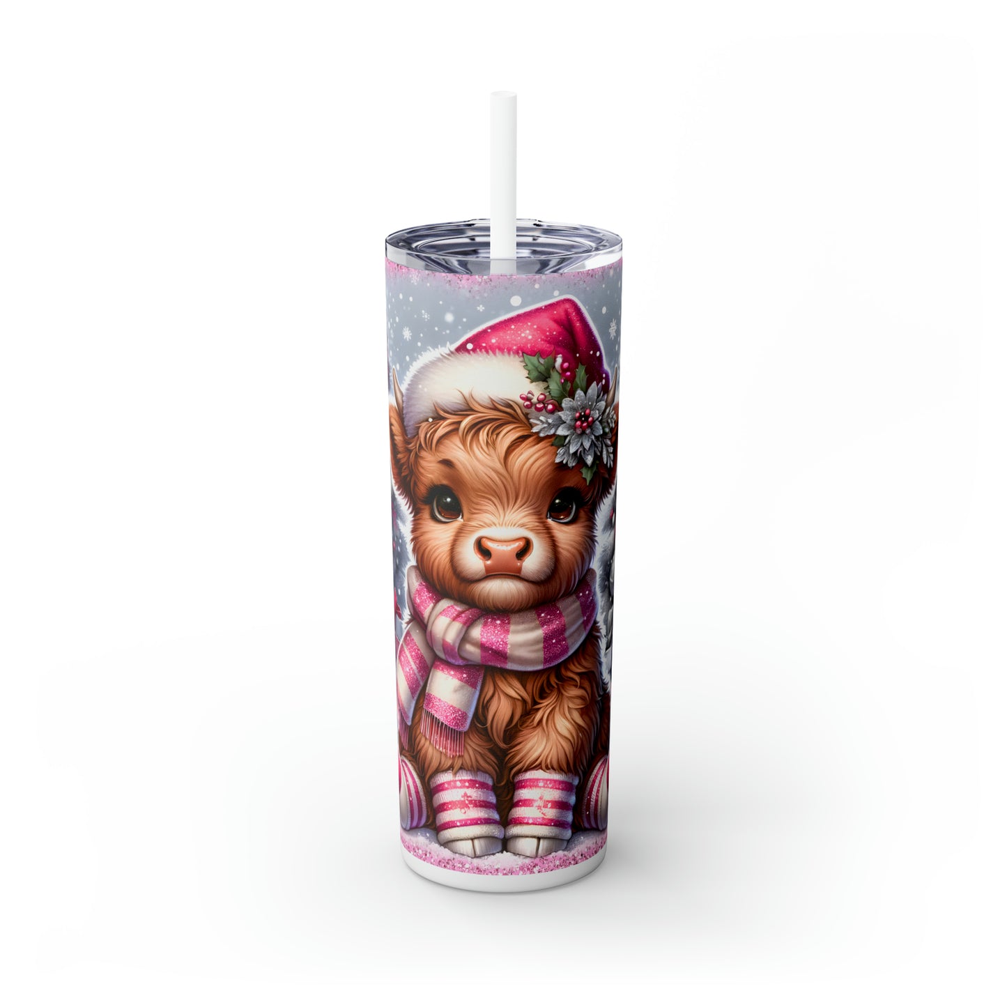 Skinny Tumbler with Straw, 20oz, Christmas Highland Cow, awd-1351