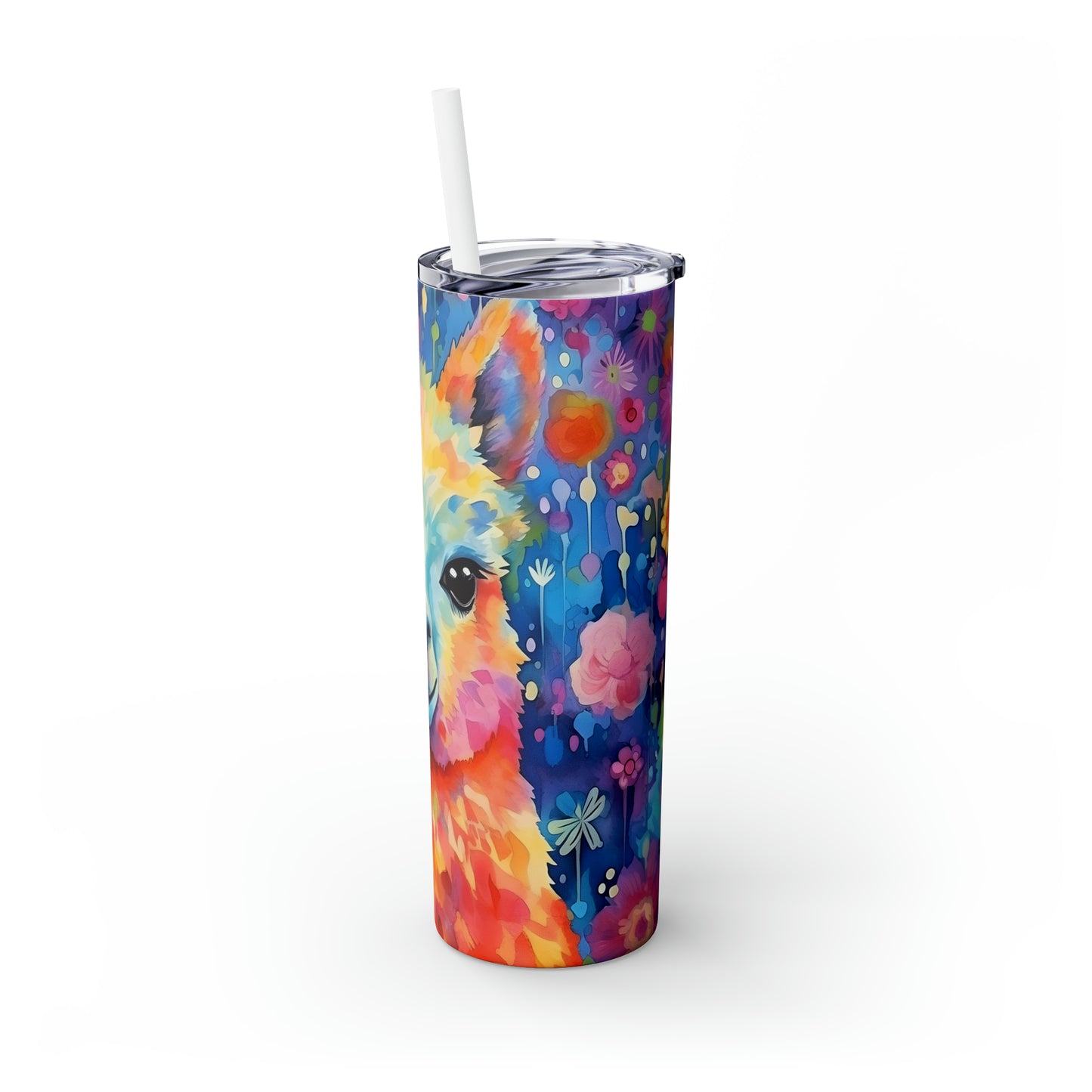 Skinny Tumbler with Straw, 20oz, Llama