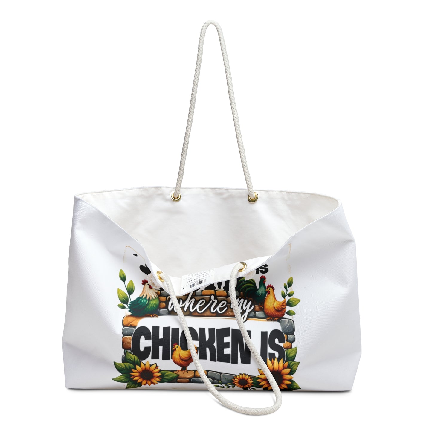 Personalised/Non-Personalised Weekender Bag, Chickens, Quote, Home is Where my Chicken is, Large Weekender Bag, Beach Bag, Book Bag