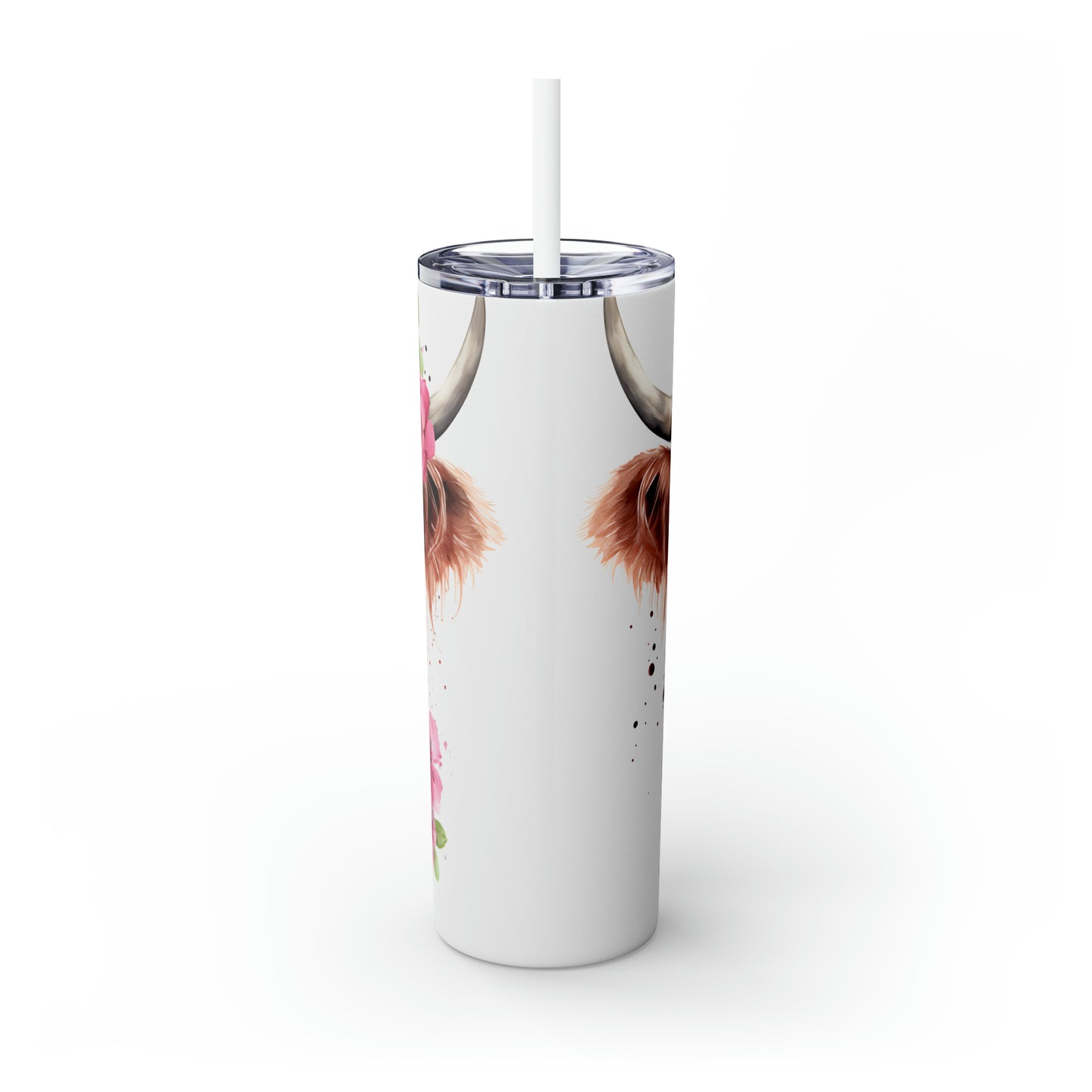 Skinny Tumbler with Straw, 20oz Highlander Cow