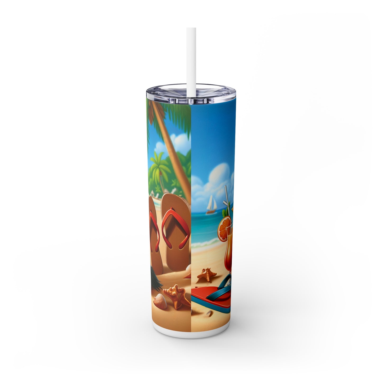 Skinny Tumbler with Straw, 20oz, Dog on Beach, Havanese, awd-1215