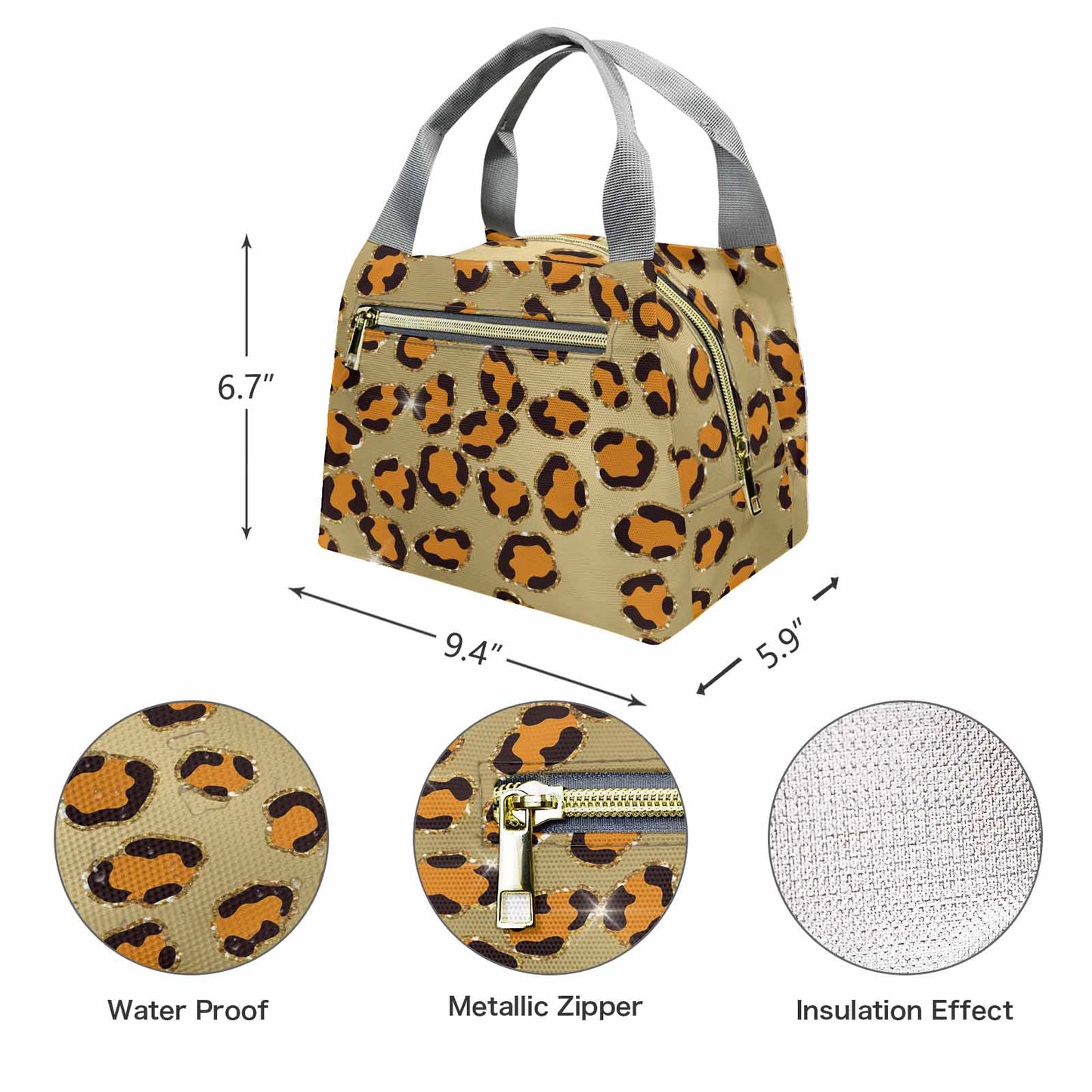 Animal Print 10  Portable Lunch Bag-Grey Handle