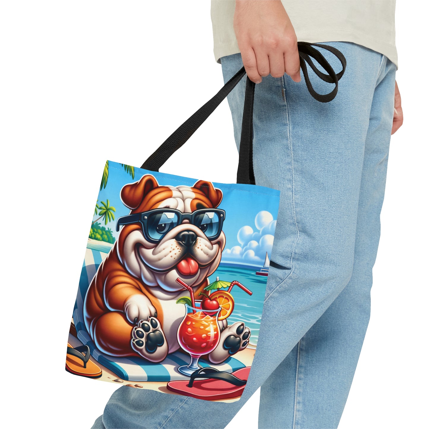 Tote Bag, Dog on Beach, English Bulldog, Tote bag, awd-1210