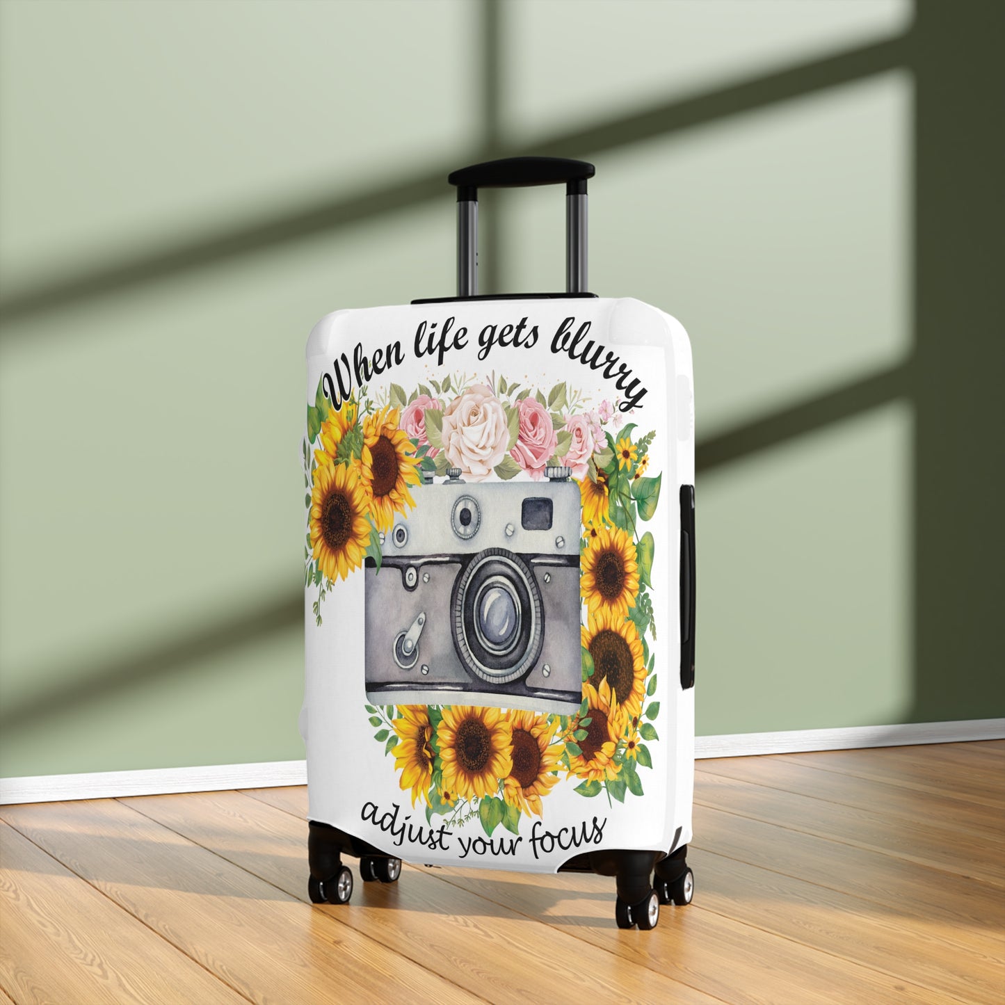 Luggage Cover, Camera, Sunflowers, When life gets Blurry adjust your Focus, awd-1372