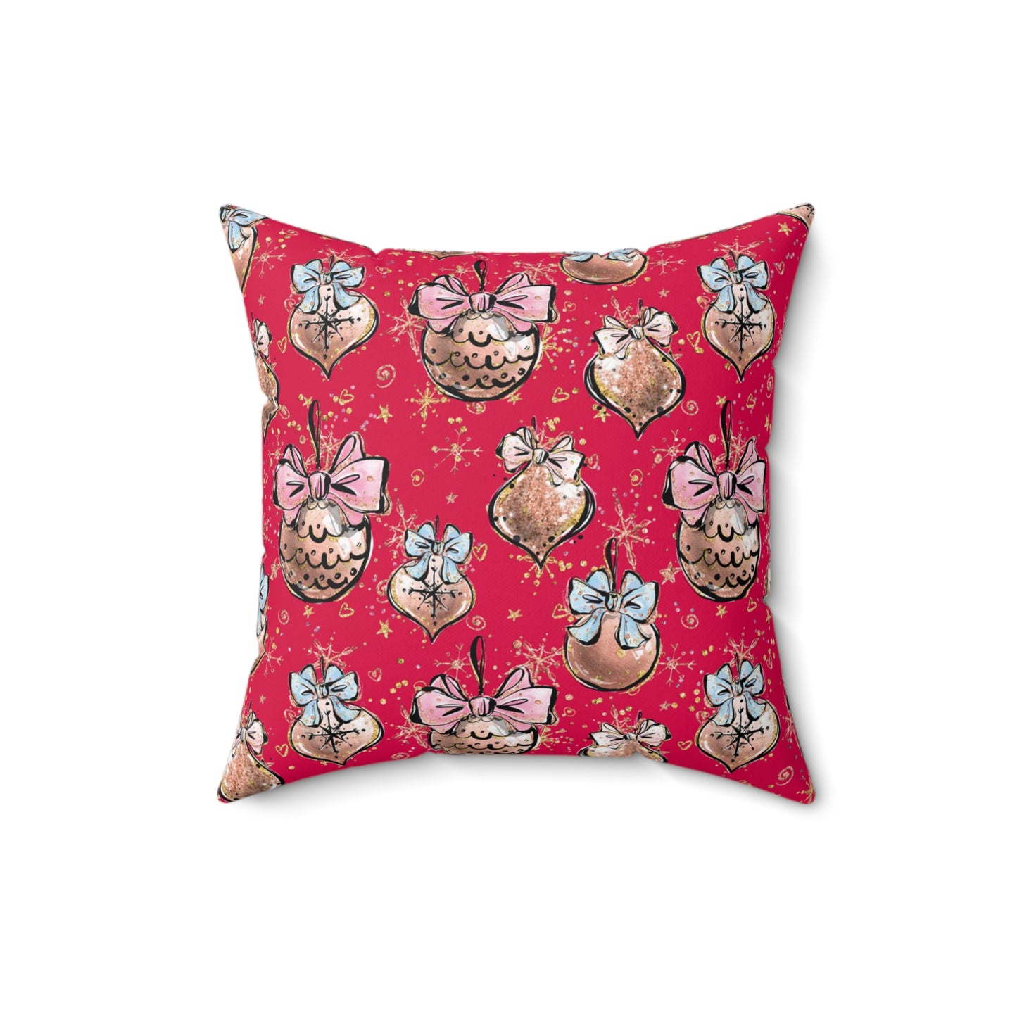 Spun Polyester Square Pillow, Christmas Baubles Cushion